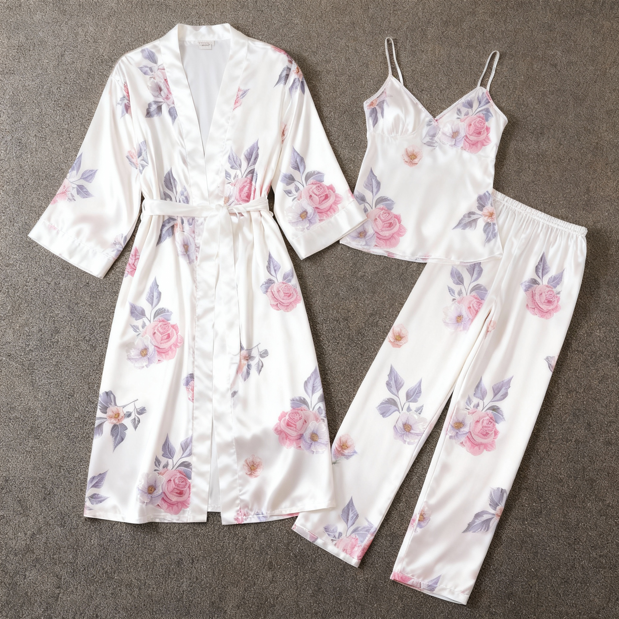 Satin 3-Piece Sleepwear Set with Dreamy Floral Design