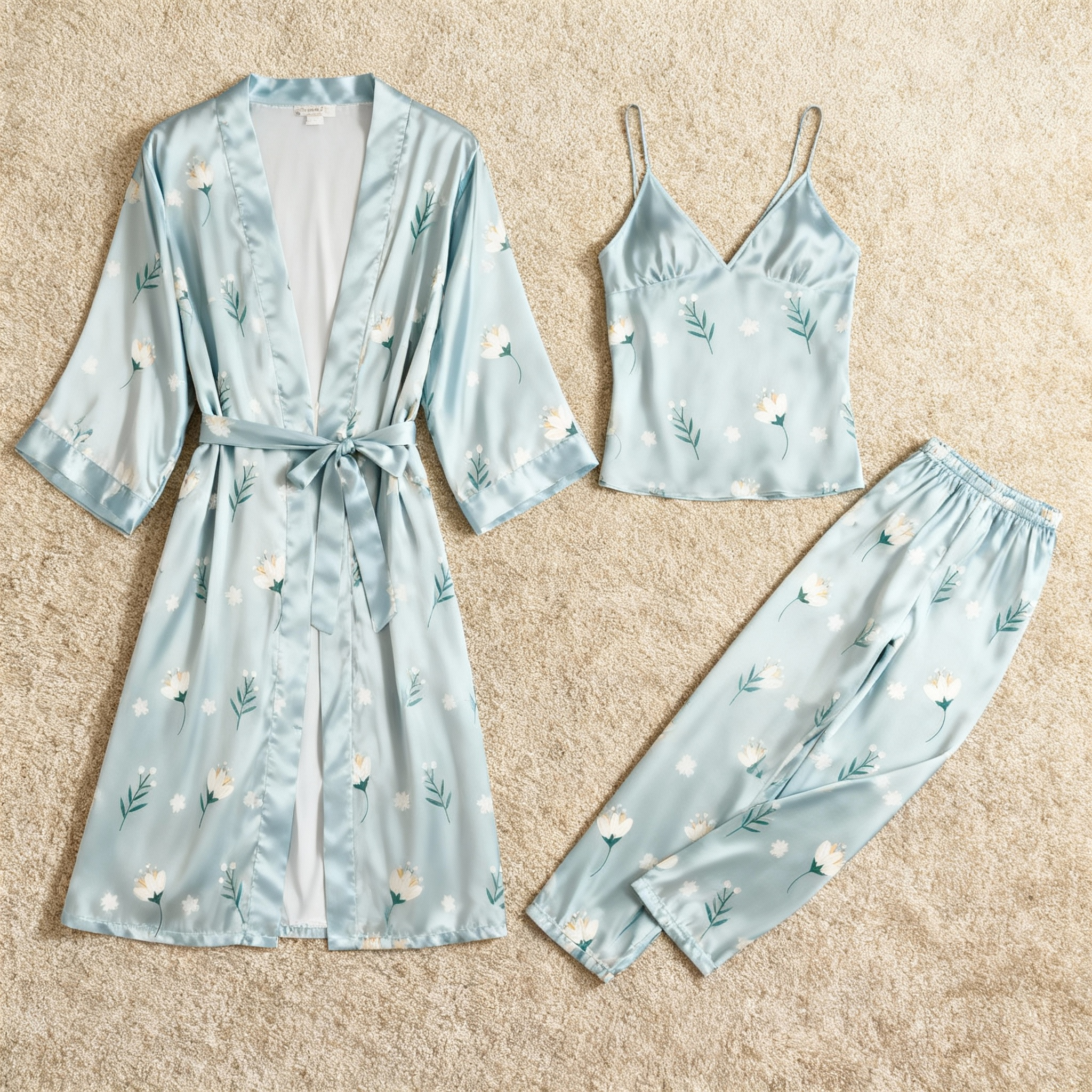 Women's Classic Satin Pajama Set with Simple Floral Motifs