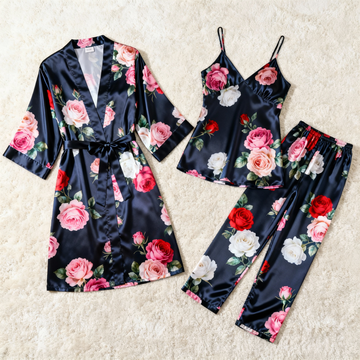 Women's Classic Satin Pajama Set with Vintage Luxe Florals