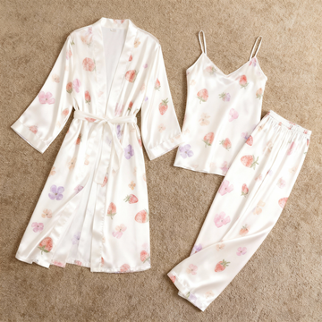 Satin 3-Piece Sleepwear Set with Dreamy Watercolor Design