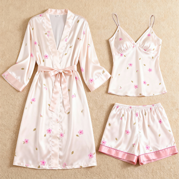 Elegant Tiny Floral & Dreamscape Satin Sleepwear Trio for Women