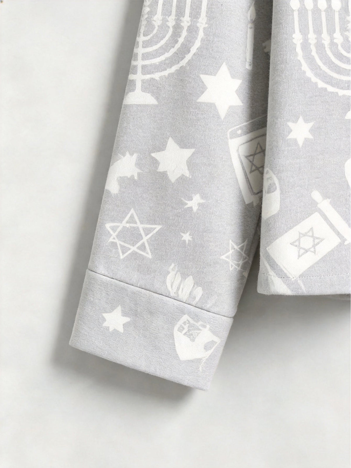 Hanukkah Family Pajamas Two-Piece Button-Front Long Sleeve Long Pants with Pocket - Hanukkah Menorah & Dove Print