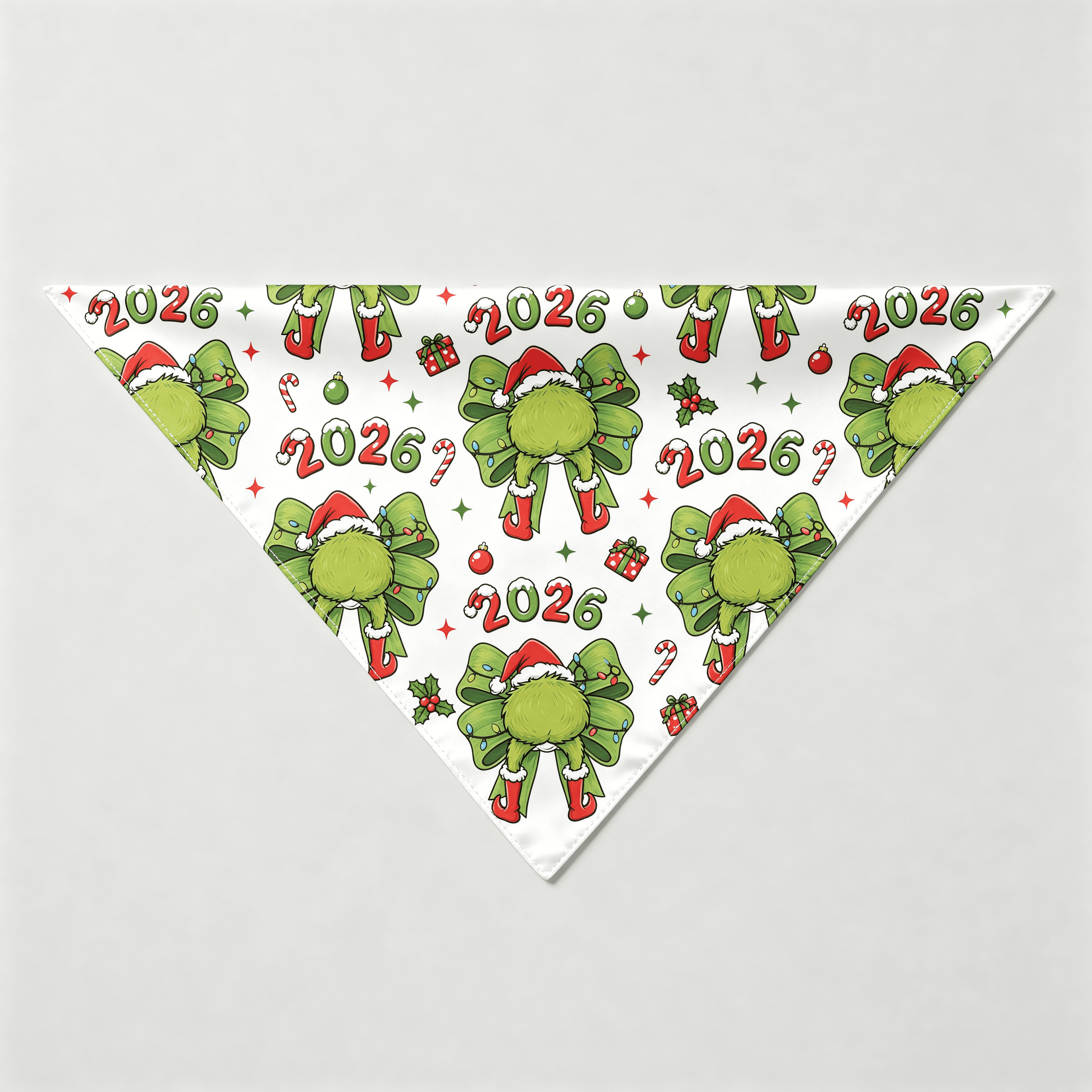 2026 Green Bow & Santa Hat Print Satin Button-Up Family Christmas Pajamas Set