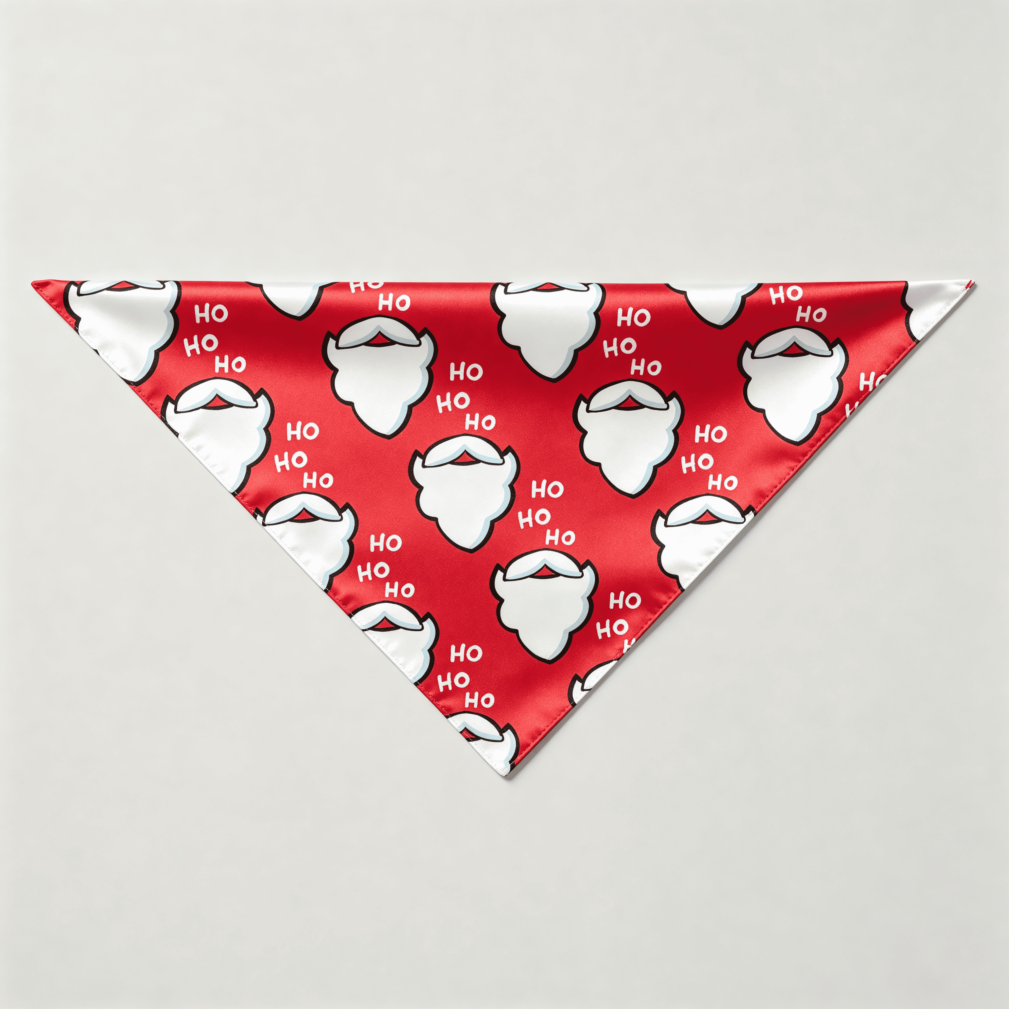 Red Santa Beard & Ho Ho Ho Text Print Satin Button-Up Family Christmas Pajamas Set