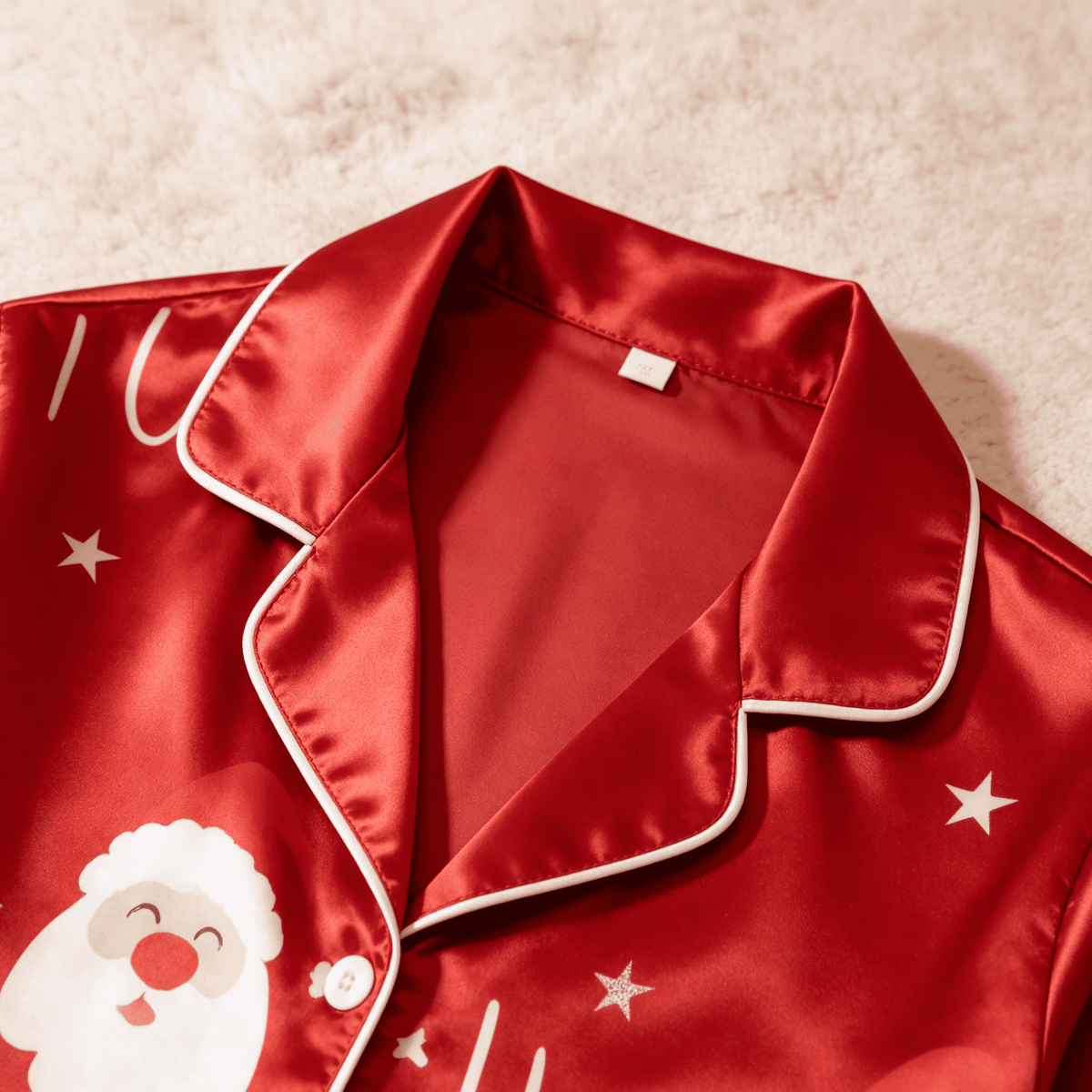 Santa Claus and "HO HO" Satin Matching Pajamas for Couples – Long Sleeve Button-Down Top & Pants Sleepwear Set