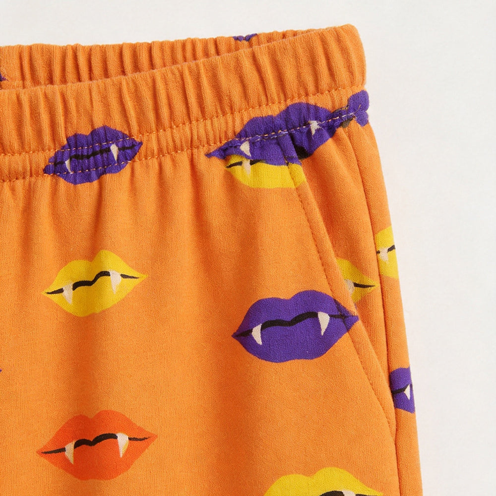 Vibrant Lips Print Matching Family Pajama Set, Long Sleeve Henley Cotton Loungewear