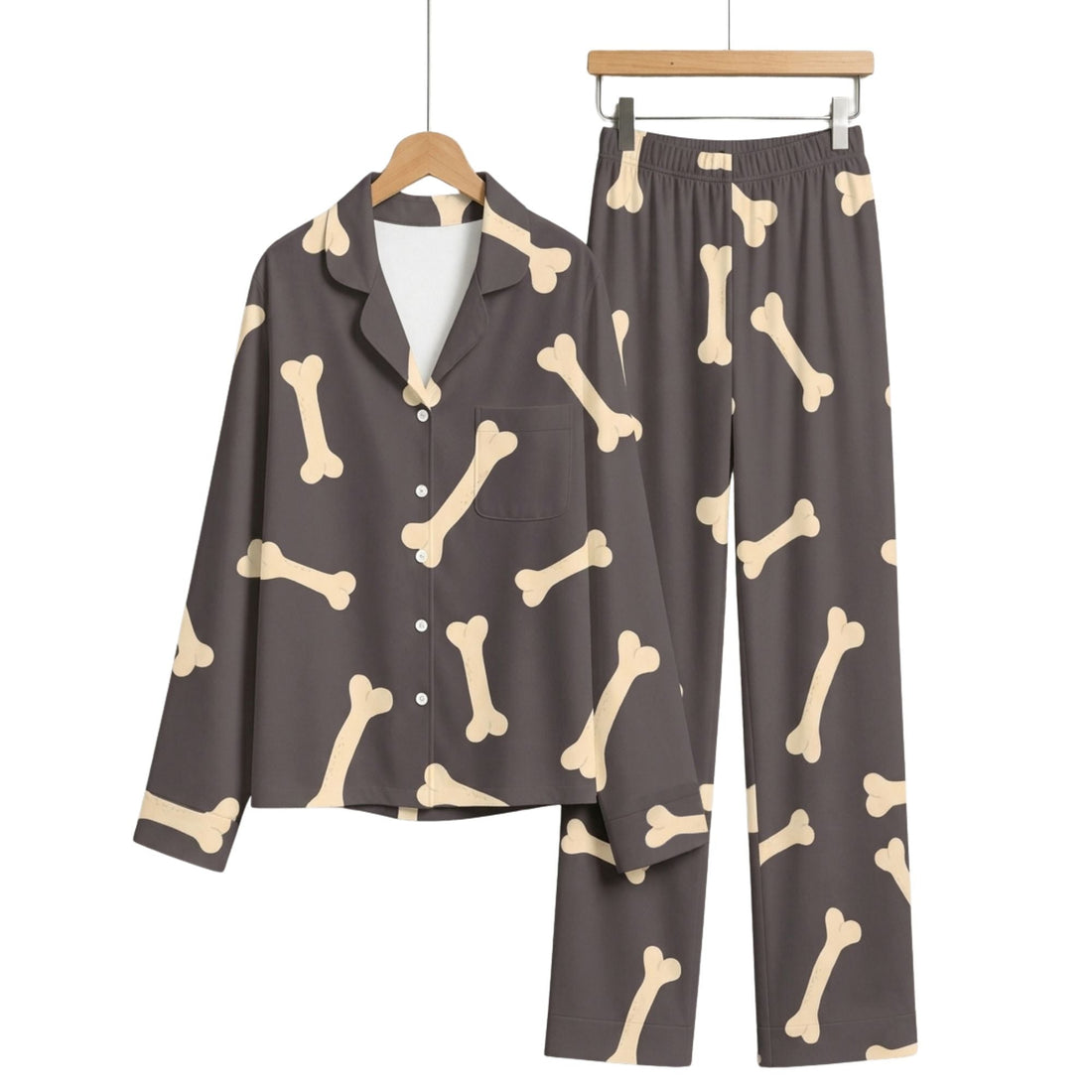 Quirky Halloween Skeleton Bone Print Matching Family Pajama Set, Button-Down Cotton Loungewear