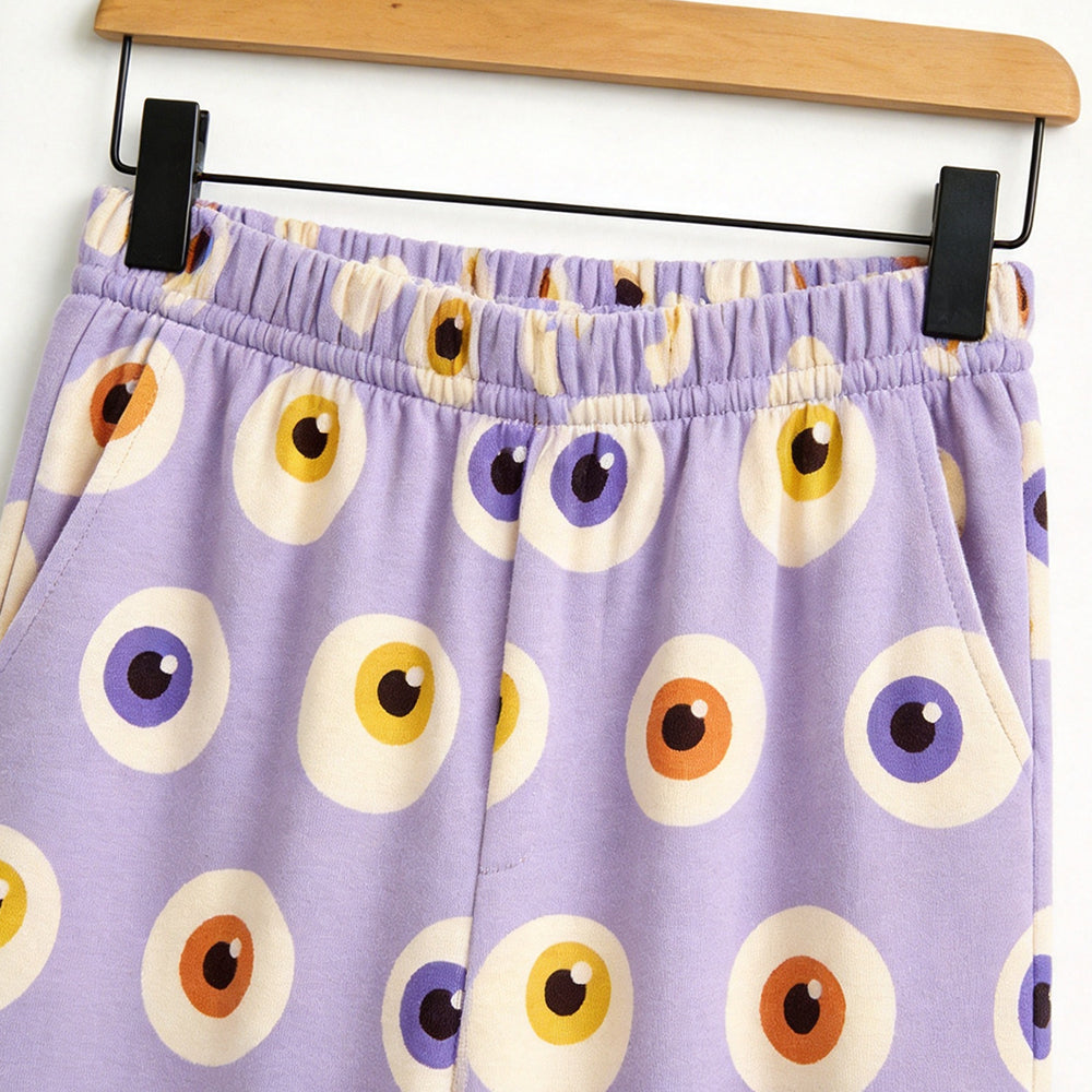Spooky Halloween Eye Ball Print Matching Family Pajama Set, Long Sleeve Henley Cotton Loungewear