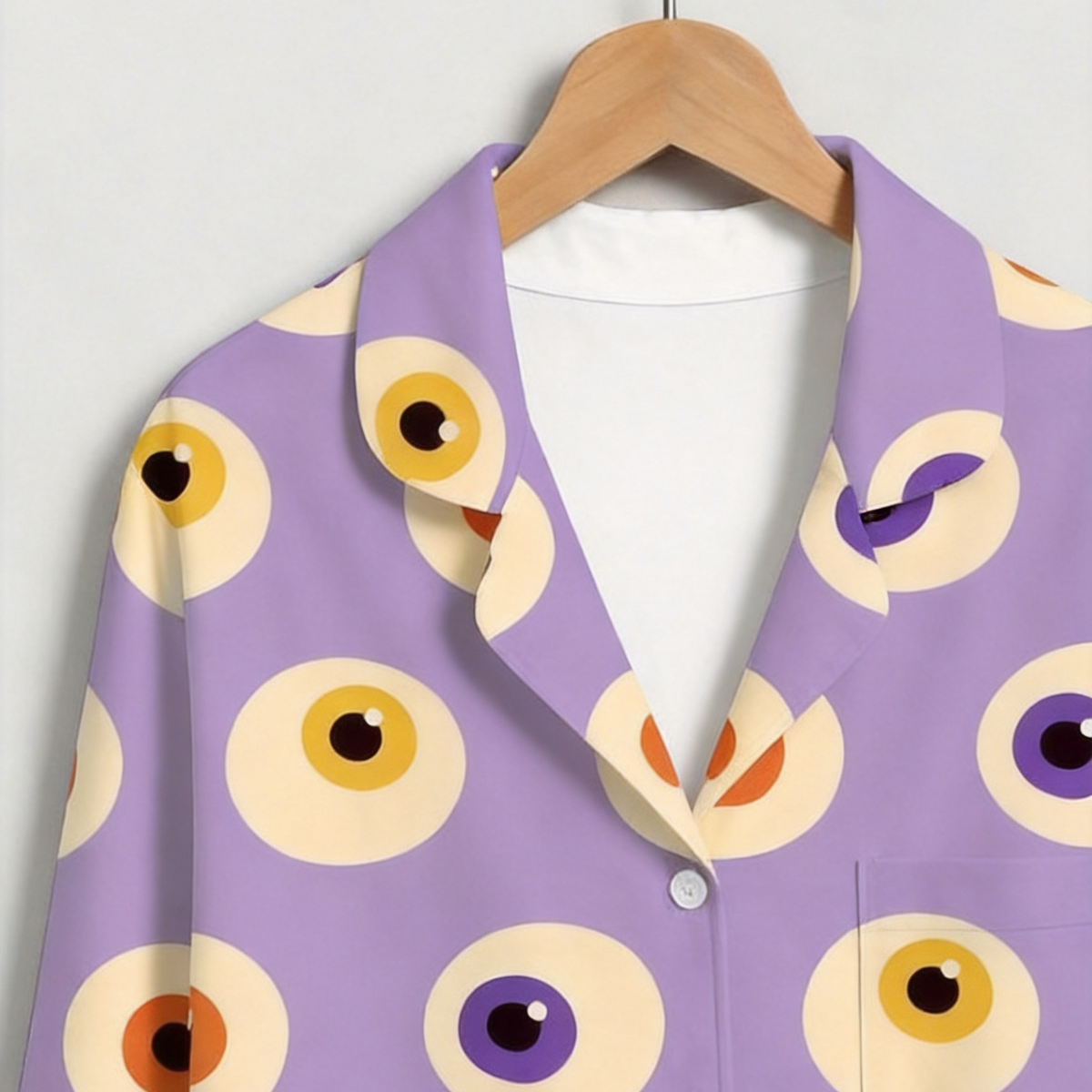 Whimsical Halloween Monster Eye Print Matching Family Pajama Set, Button-Down Cotton Loungewear