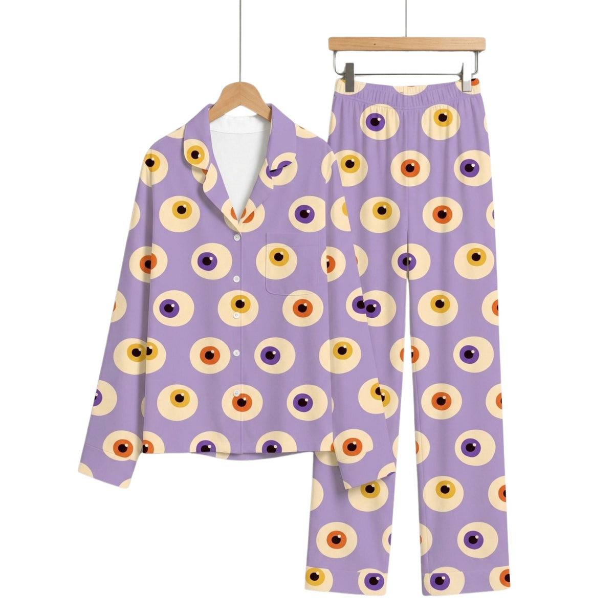 Whimsical Halloween Monster Eye Print Matching Family Pajama Set, Button-Down Cotton Loungewear