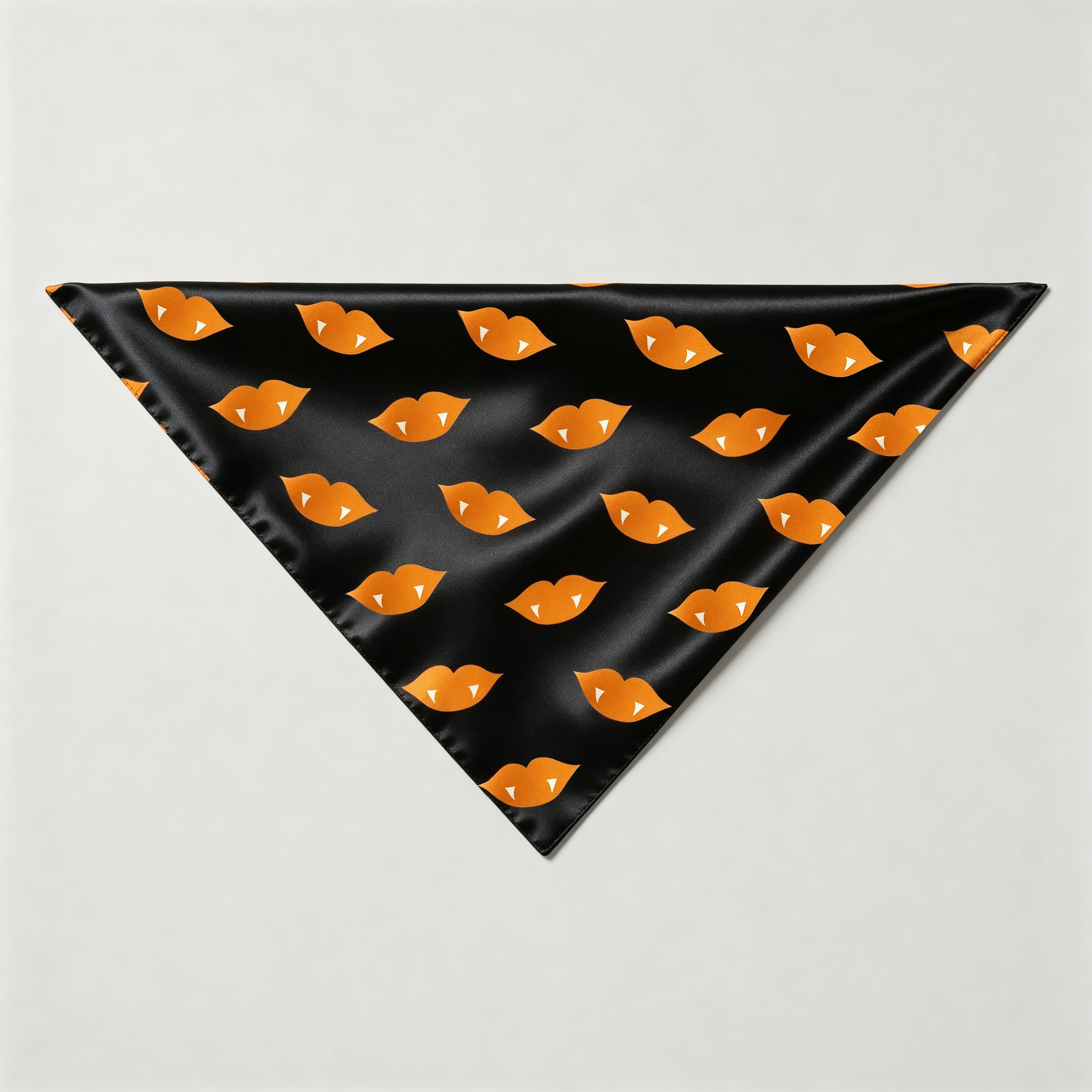 Black & Orange Vampire Lips Print Satin Button-Up Family Halloween Pajamas Set