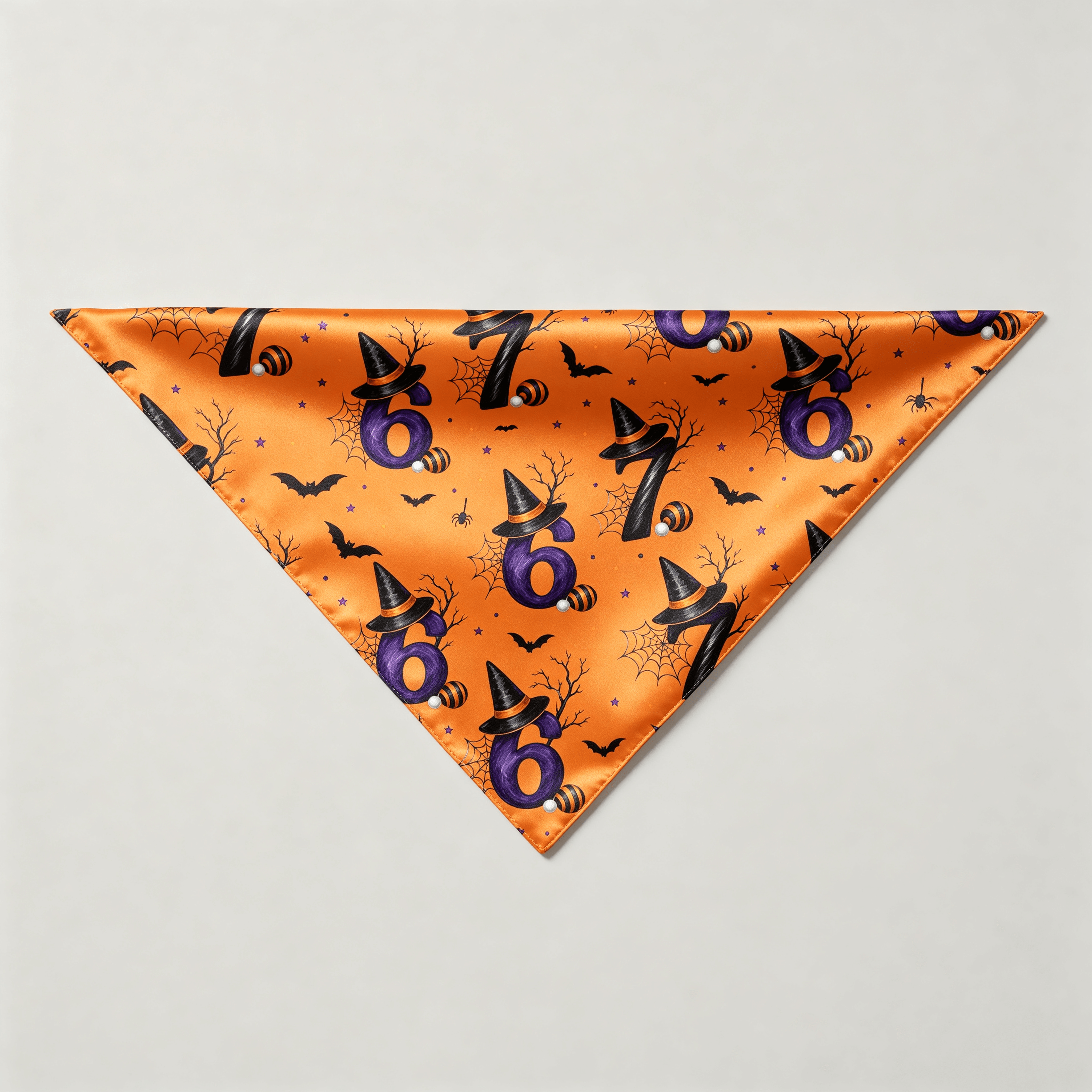 Orange Witch Hat & 67 Number Print Satin Button-Up Family Halloween Pajamas Set