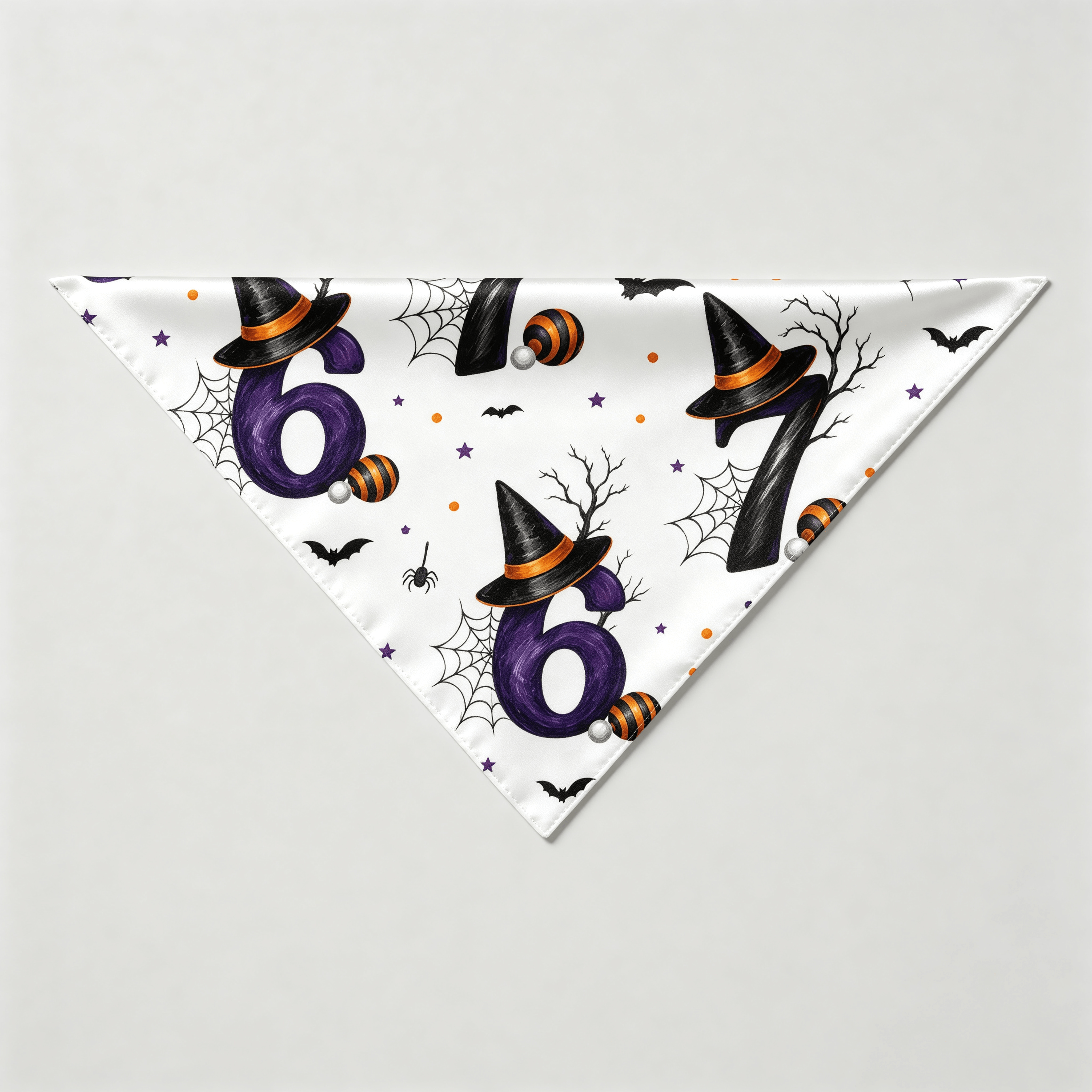 Orange Witch Hat & 67 Number Print Satin Button-Up Family Halloween Pajamas Set