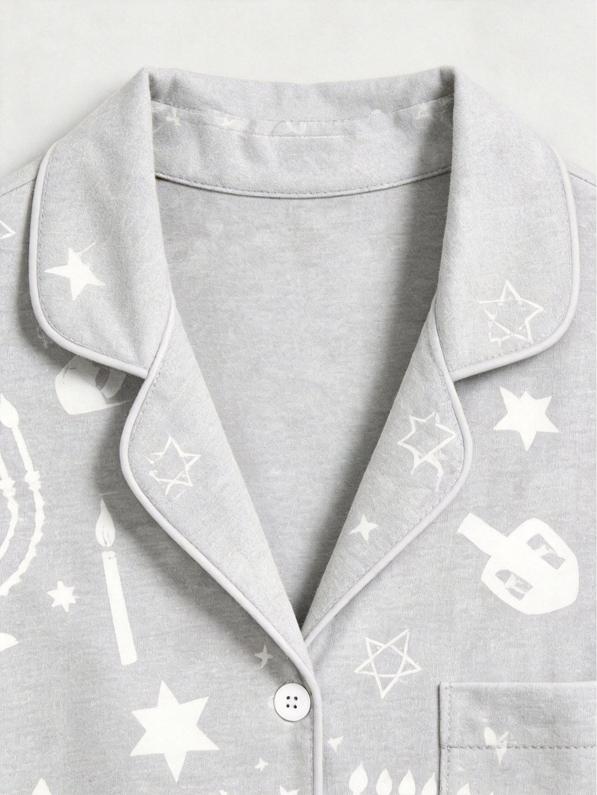 Hanukkah Family Pajamas Two-Piece Button-Front Long Sleeve Long Pants with Pocket - Hanukkah Menorah & Dove Print