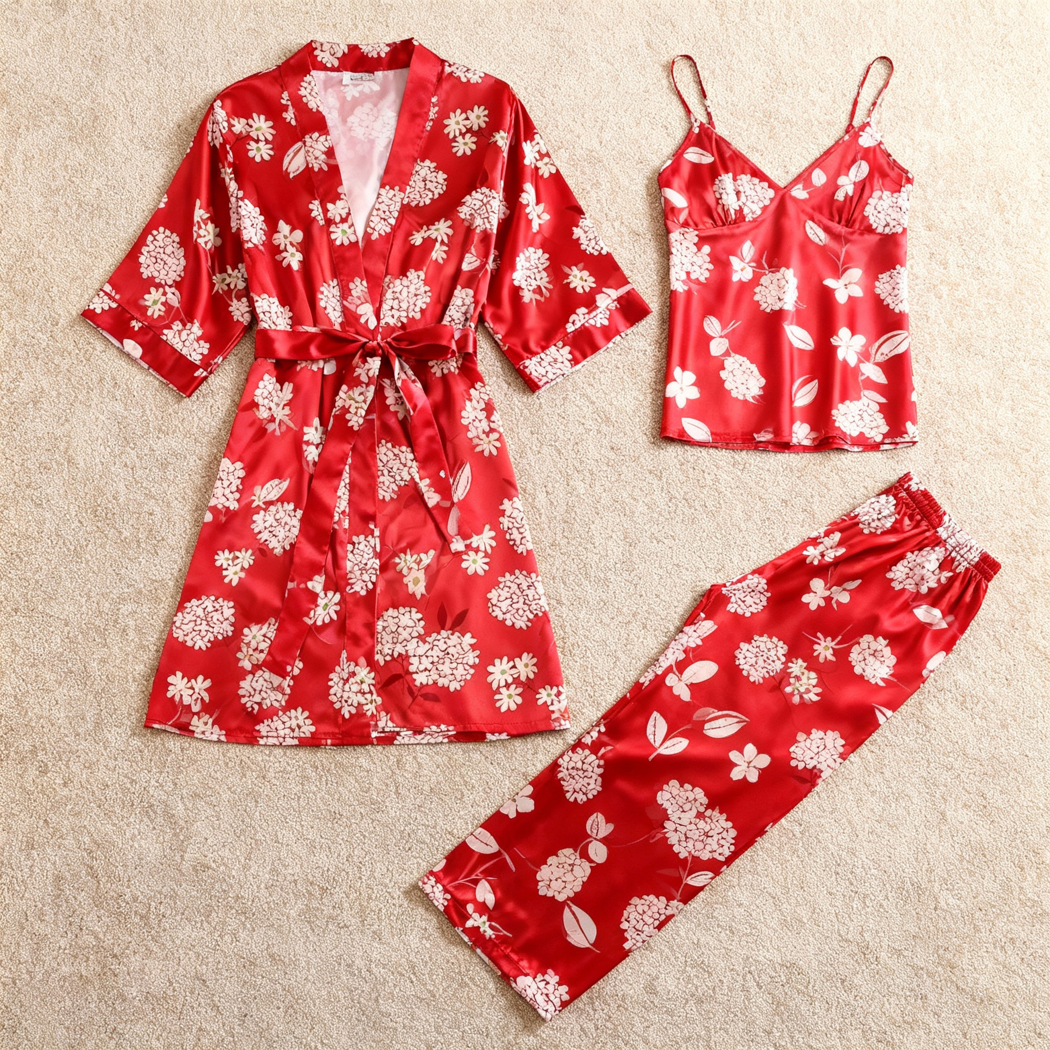 Women's Red Silky Satin Homewear Set in Midnight Romance Style