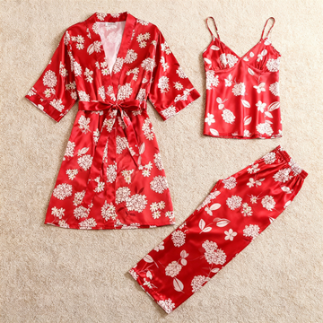 Women's Red Silky Satin Homewear Set in Midnight Romance Style