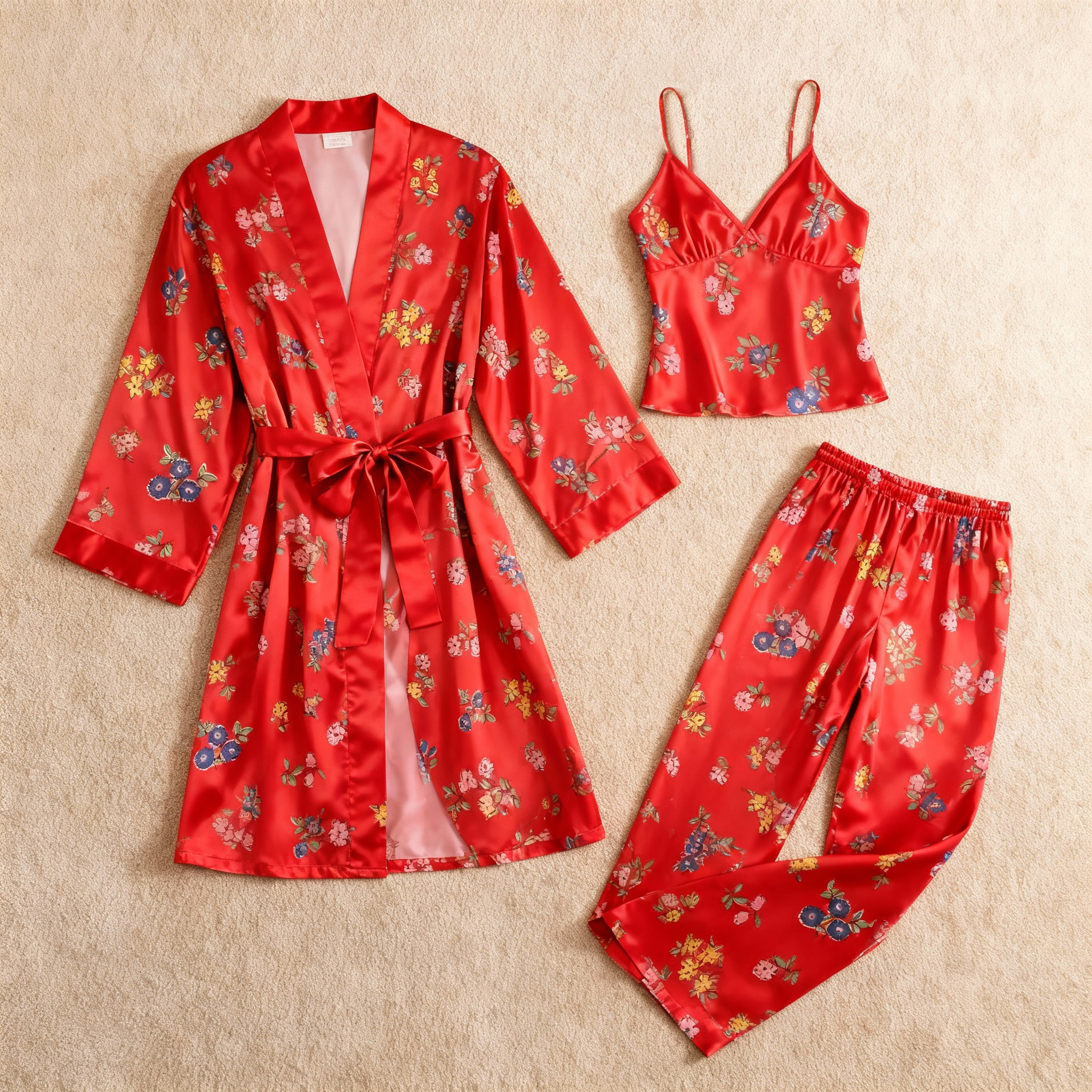 Silky Satin 3-Piece Nightwear Set in Romance Style