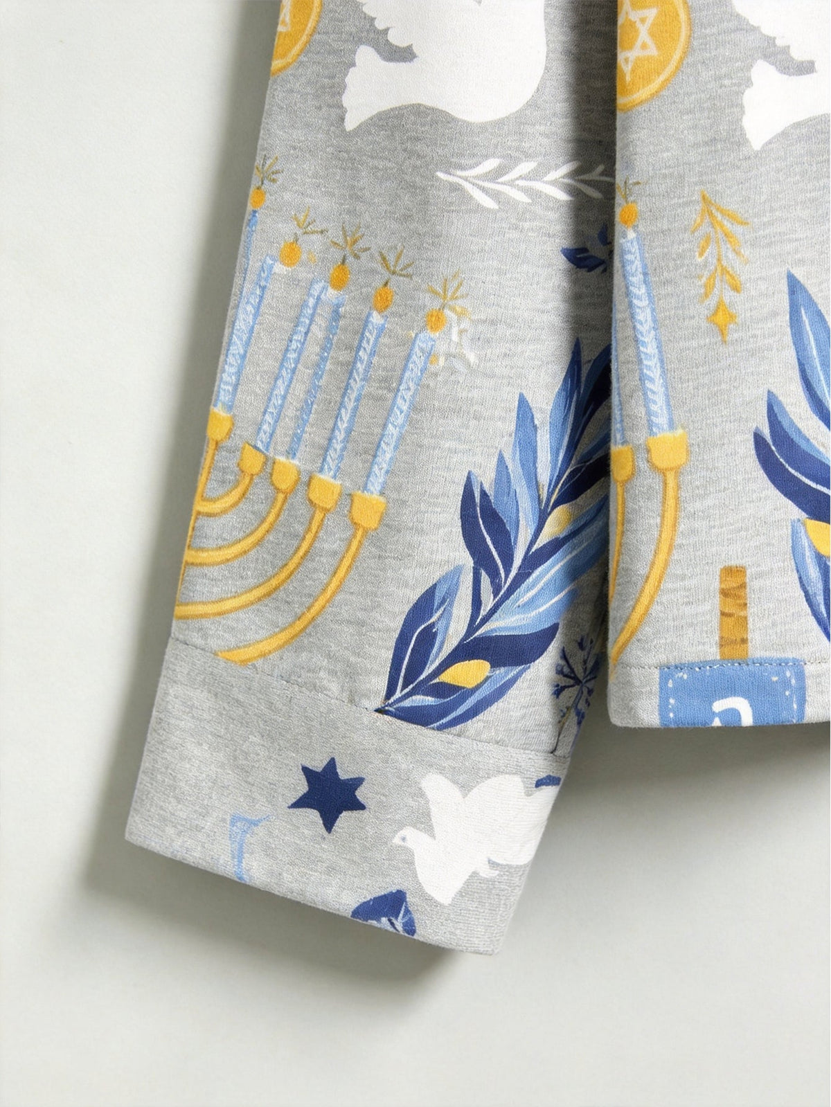 Hanukkah Family Pajamas Two-Piece Button-Front Long Sleeve Long Pants with Pocket - Hanukkah Menorah & Dove Print