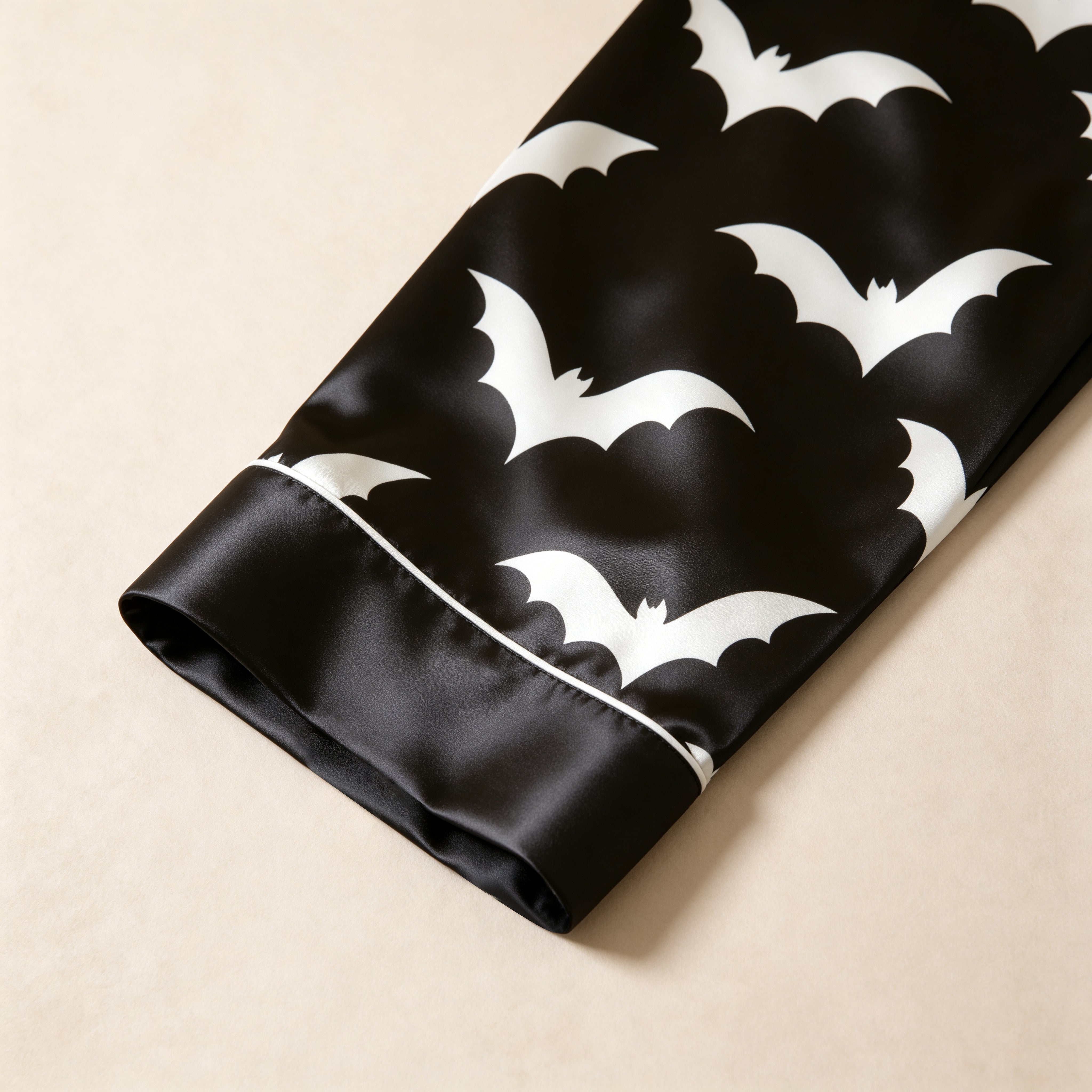 Cream Bat Print Satin Button-Up Family Halloween Pajamas Set