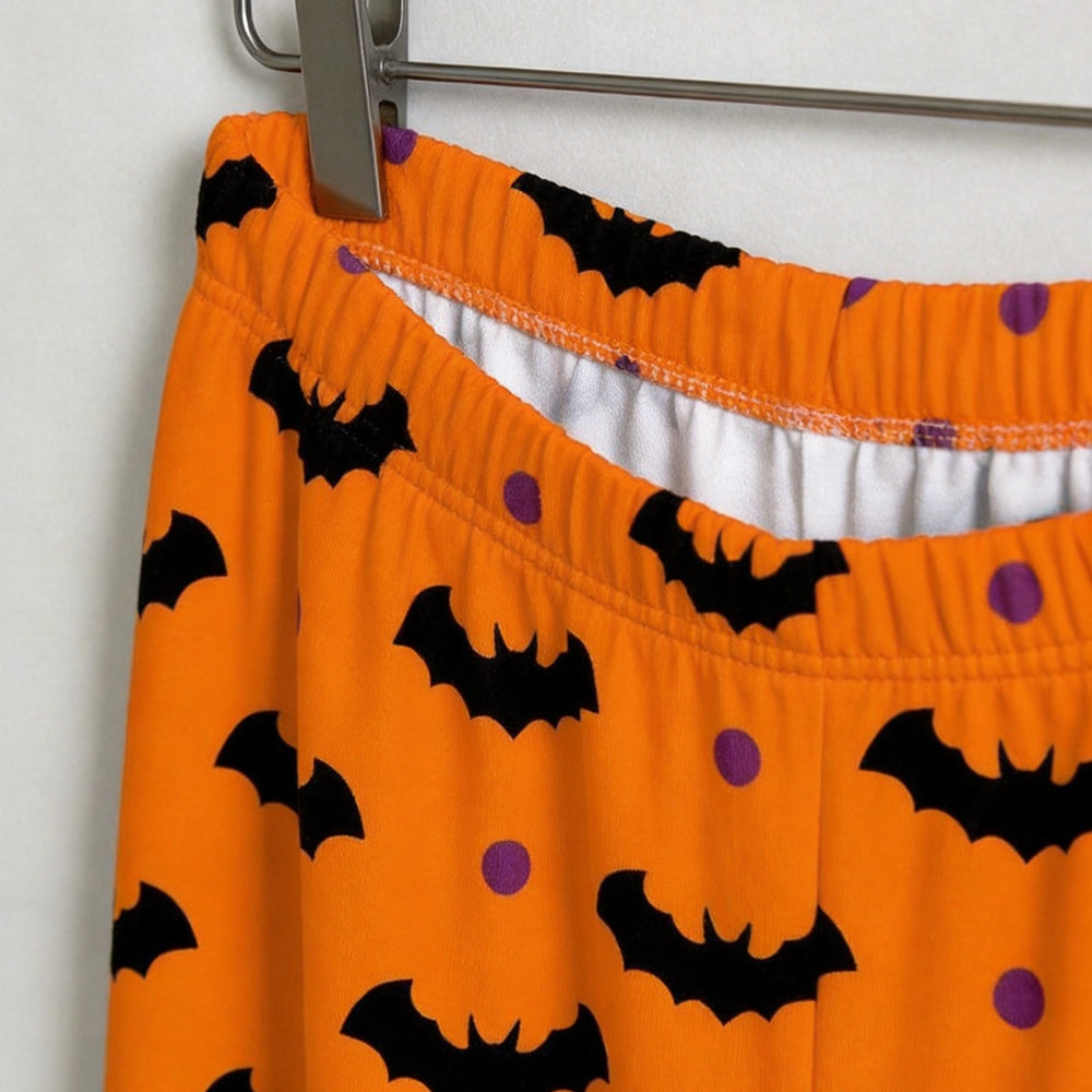 Vibrant Halloween Bat & Polka Dot Print Matching Family Pajama Set, Button-Down Cotton Loungewear
