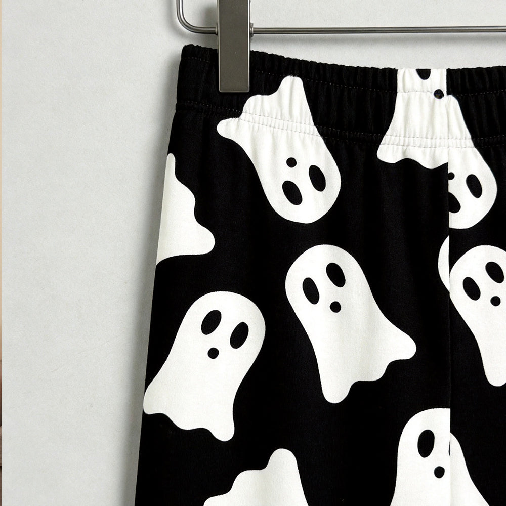 Classic Halloween White Ghost Print Matching Family Pajama Set, Button-Down Cotton Loungewear