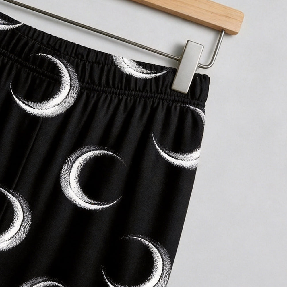Mystical Halloween Crescent Moon Print Matching Family Pajama Set, Button-Down Cotton Loungewear