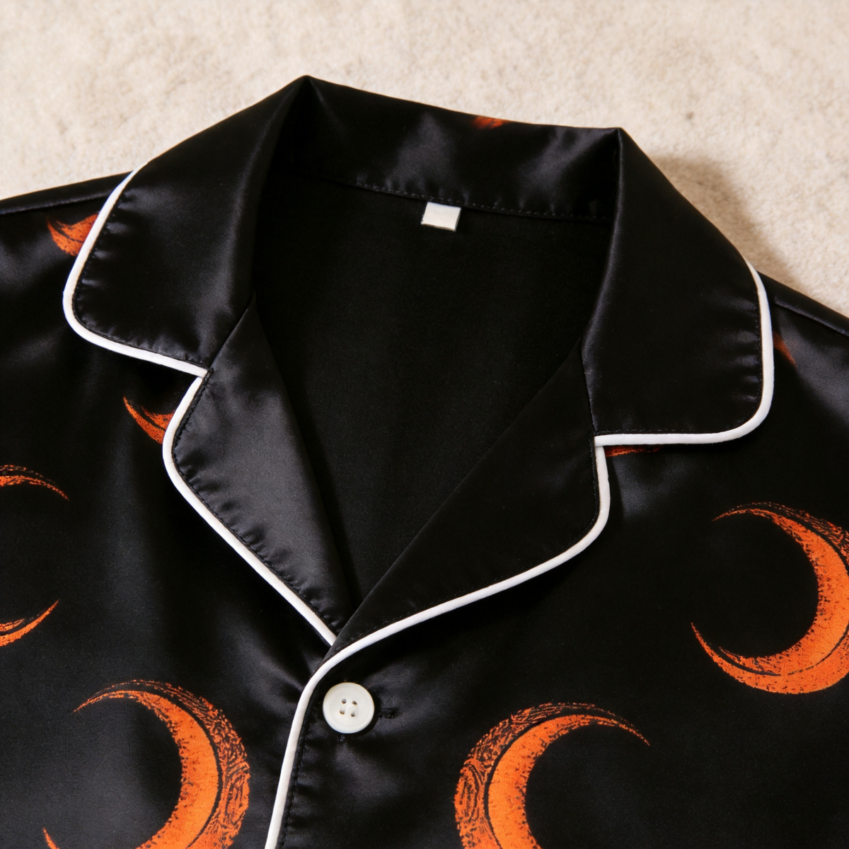 Crescent Moon Print Satin Matching Pajamas for Couples – Long Sleeve Button-Down Top & Pants Sleepwear Set