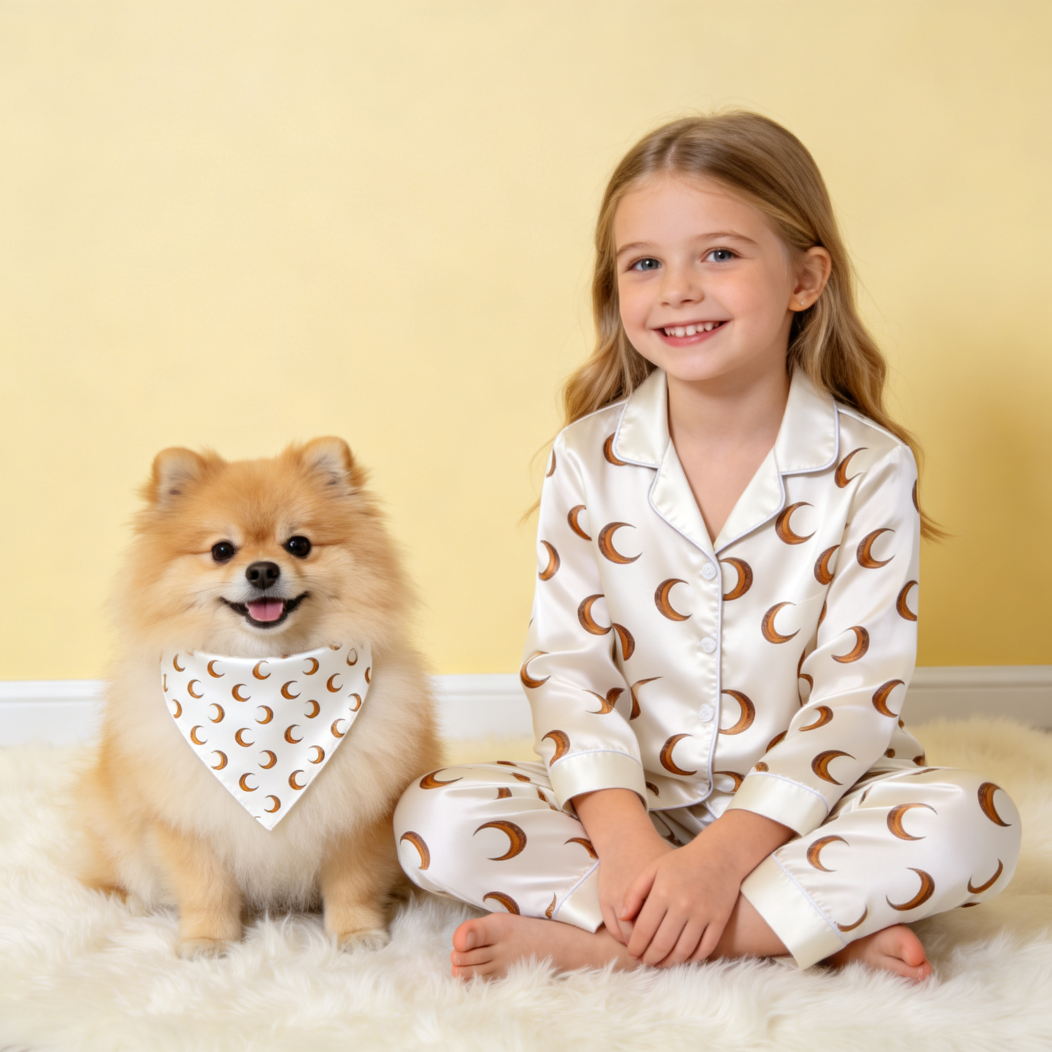 Black Moon Print Satin Button-Up Family Halloween Pajamas Set