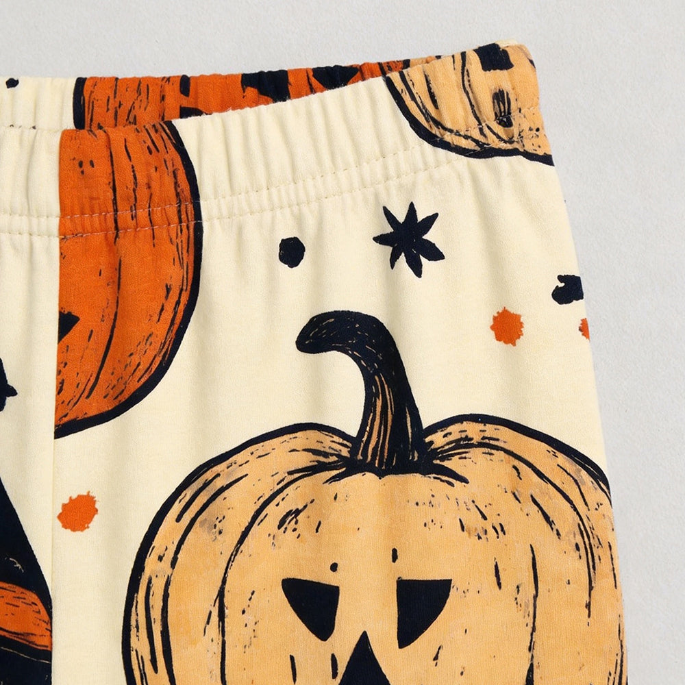 Whimsical Halloween Witch Hat & Jack-o'-Lantern Print Matching Family Pajama Set, Button-Down Cotton Loungewear