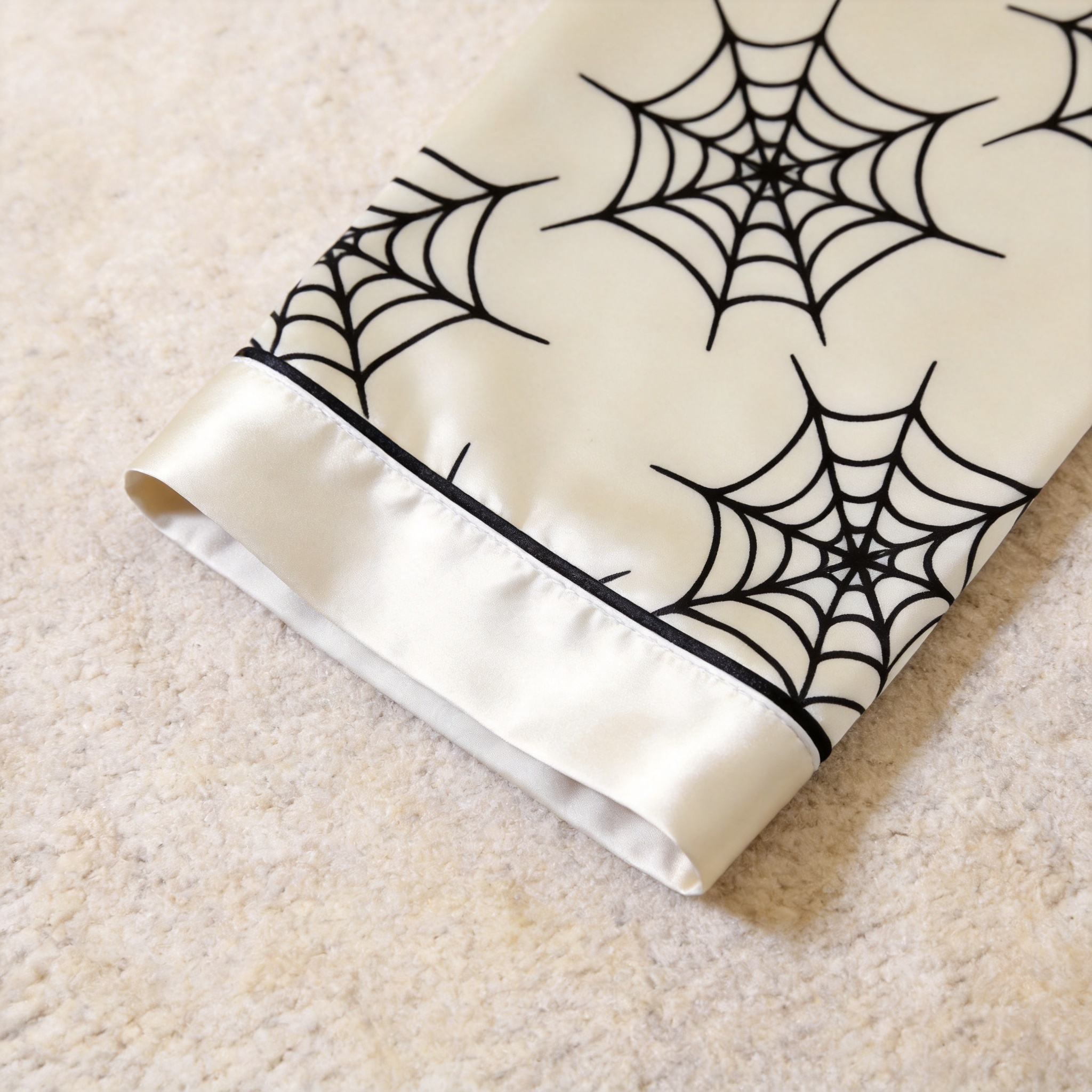 Orange Spider Web Print Satin Button-Up Family Halloween Pajamas Set
