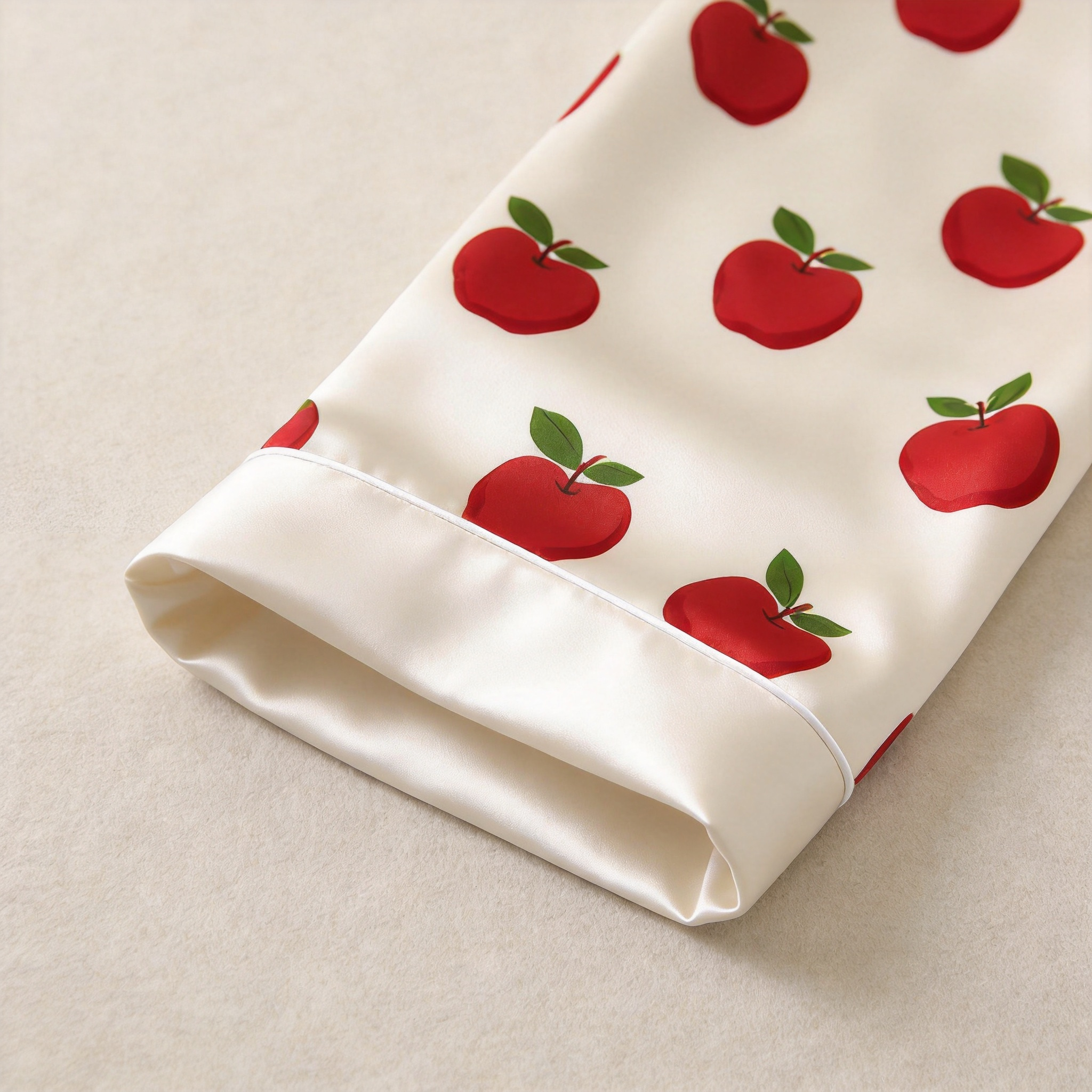 White Red Apple Print Satin Button-Up Family Pajamas Set