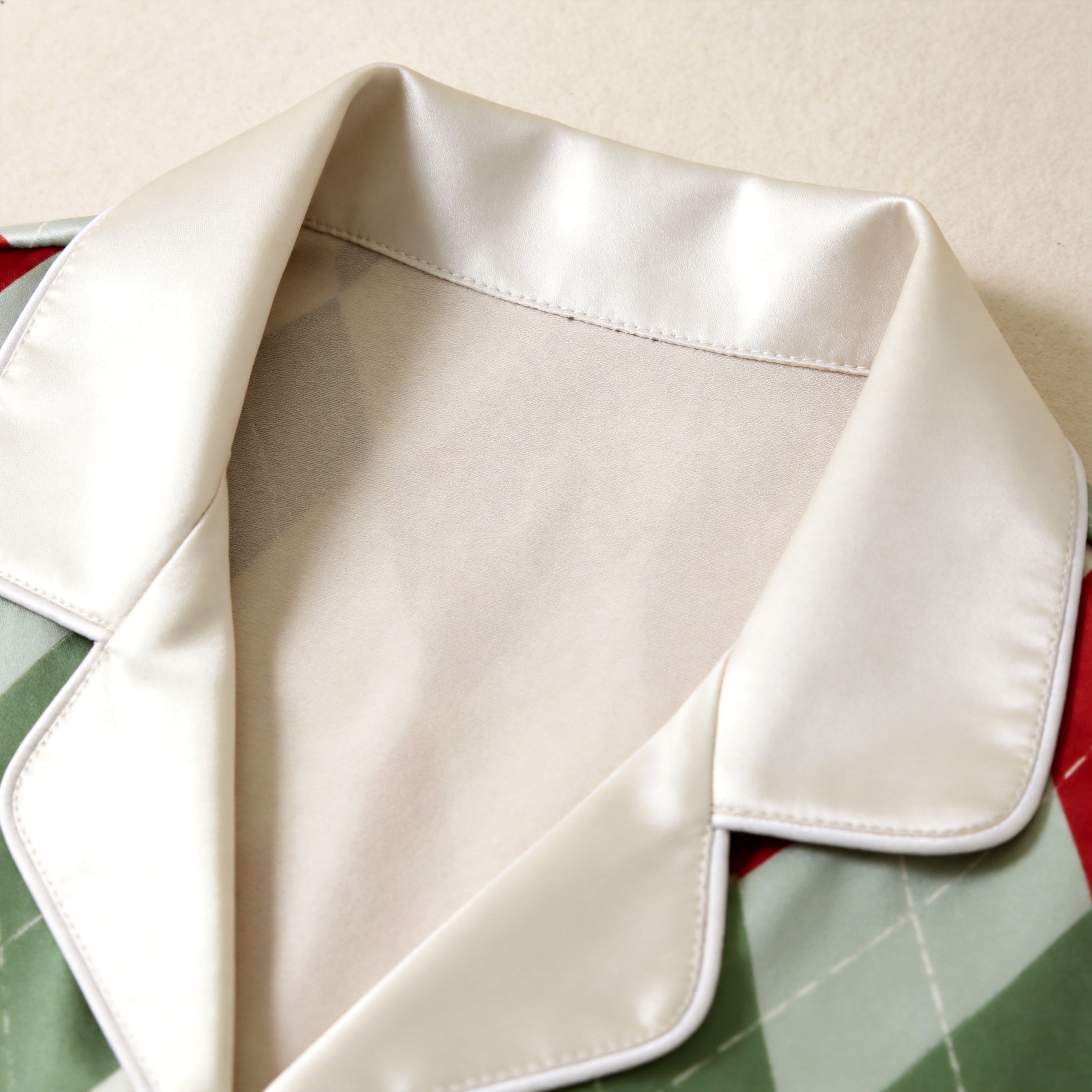 Red and Green Argyle Satin Button-Up Family Christmas Pajamas Set