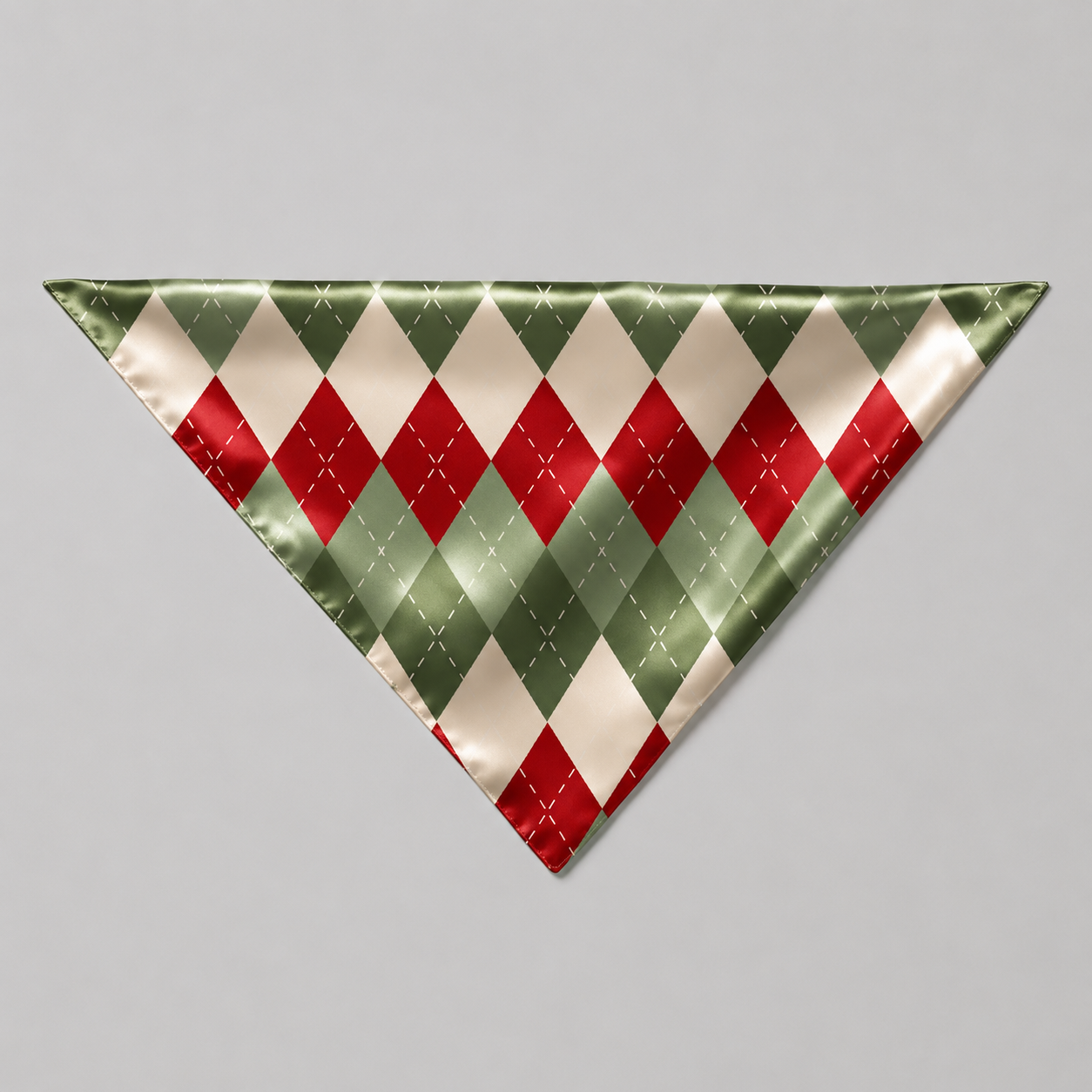 Red and Green Argyle Satin Button-Up Family Christmas Pajamas Set