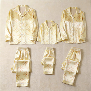 Yellow Daisy Print Satin Button-Up Family Pajamas Set