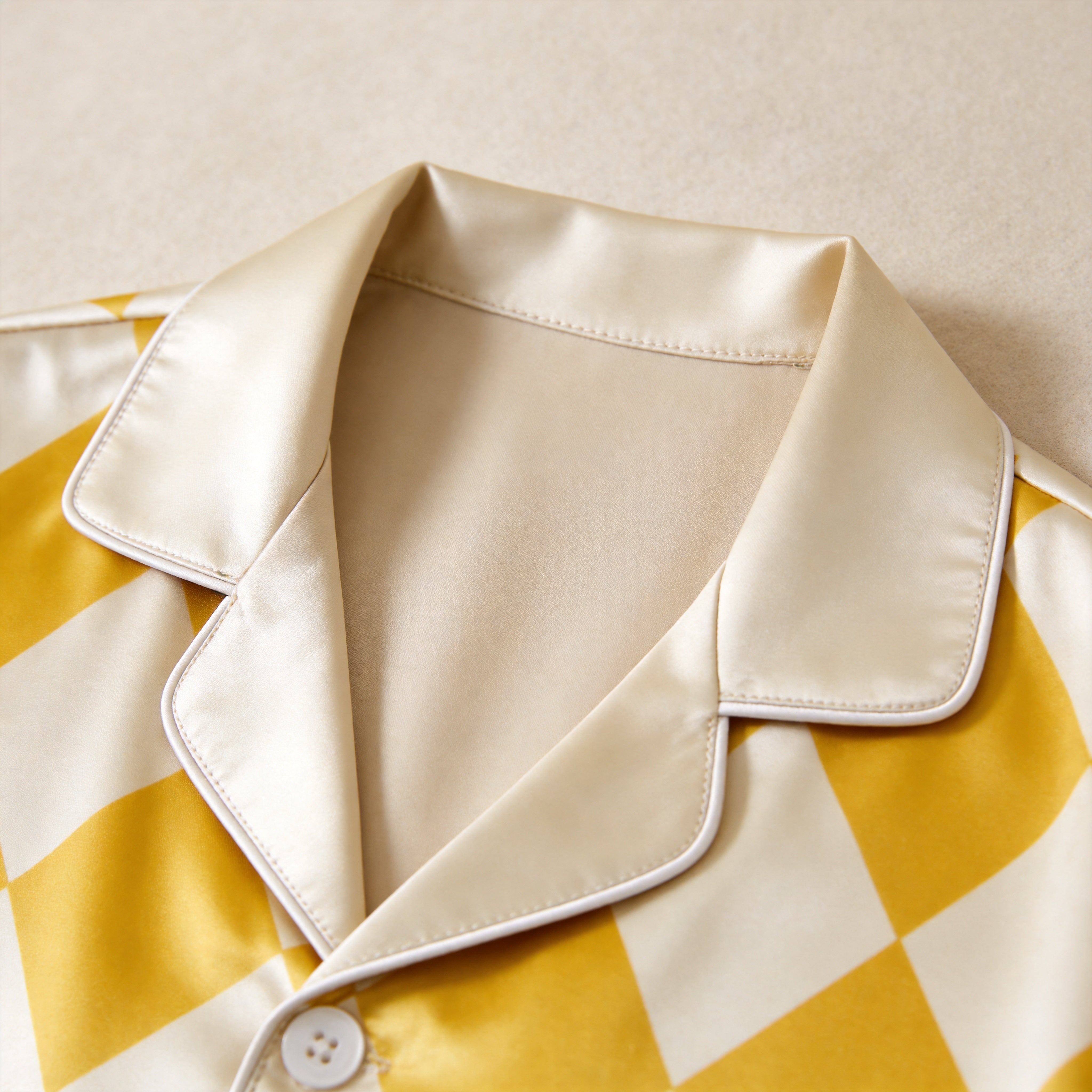Yellow and White Argyle Satin Button-Up Family Pajamas Set