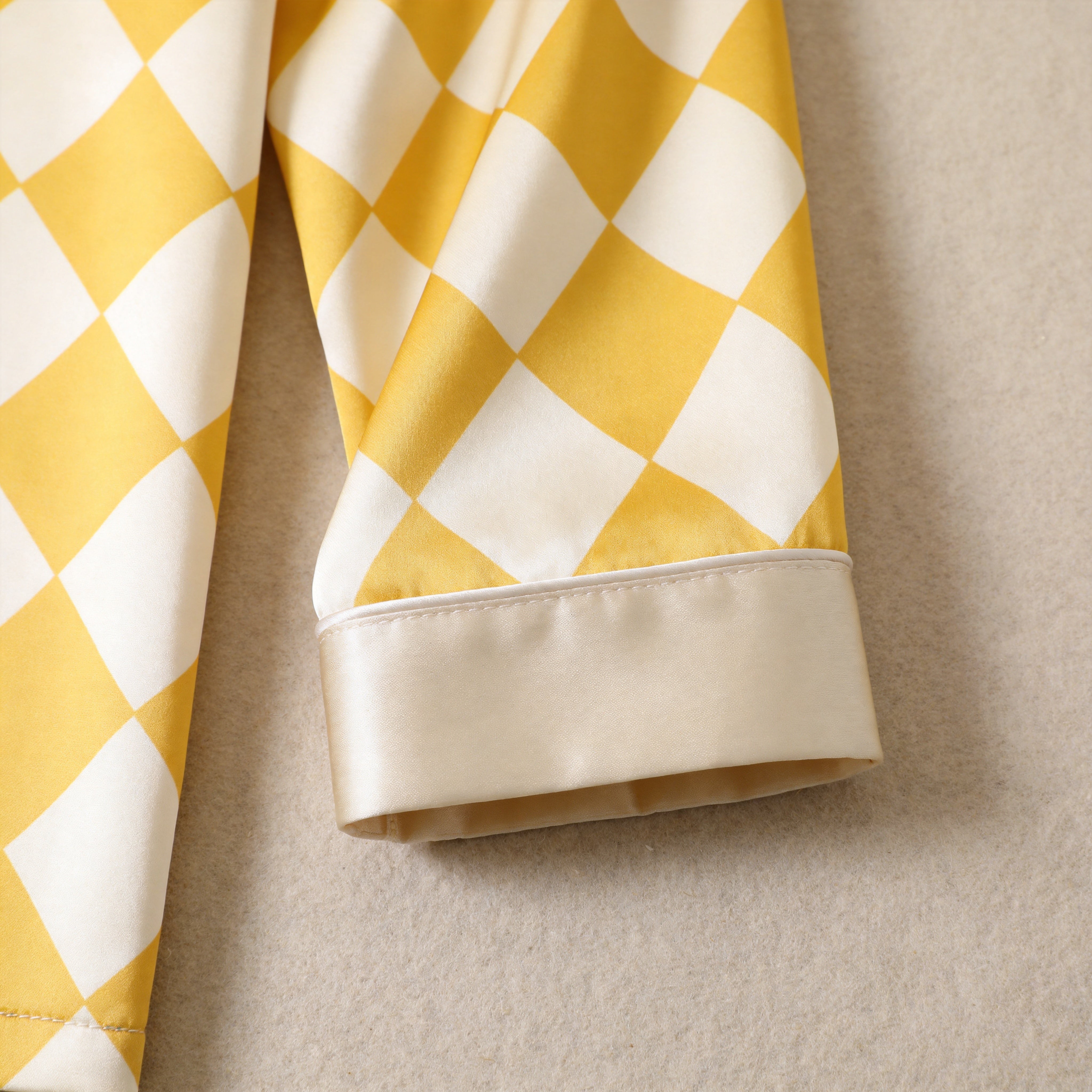 Yellow and White Argyle Satin Button-Up Family Pajamas Set