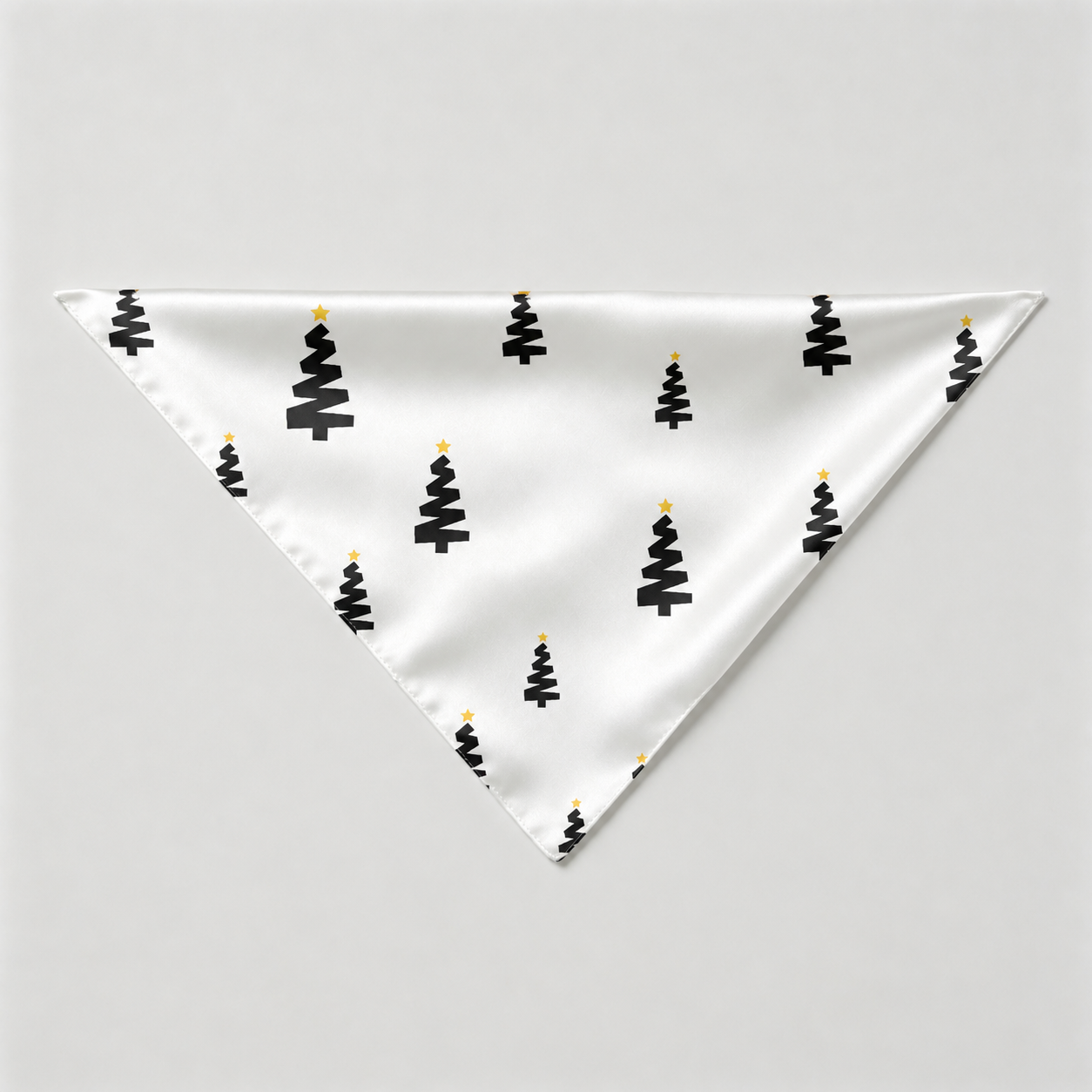 White Black Christmas Tree Yellow Star Print Satin Button-Up Family Christmas Pajamas Set