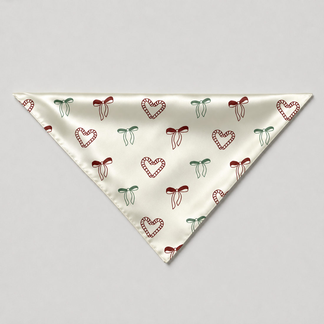 Cream Red Green Candy Cane Heart Bow Print Satin Button-Up Family Christmas Pajamas Set