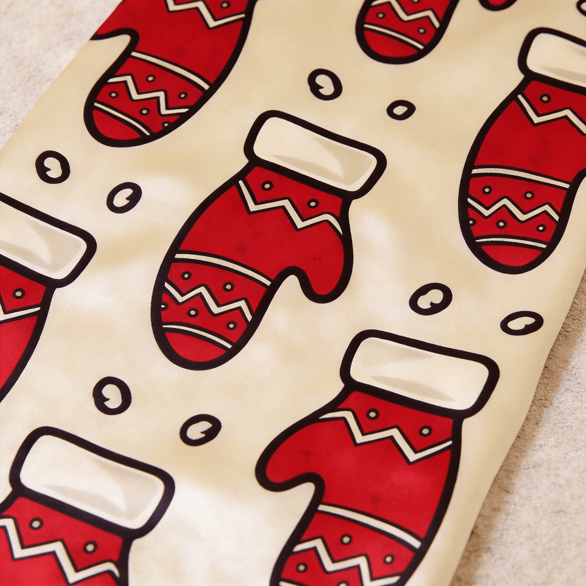 Red Mitten Print Satin Button-Up Family Christmas Pajamas Set