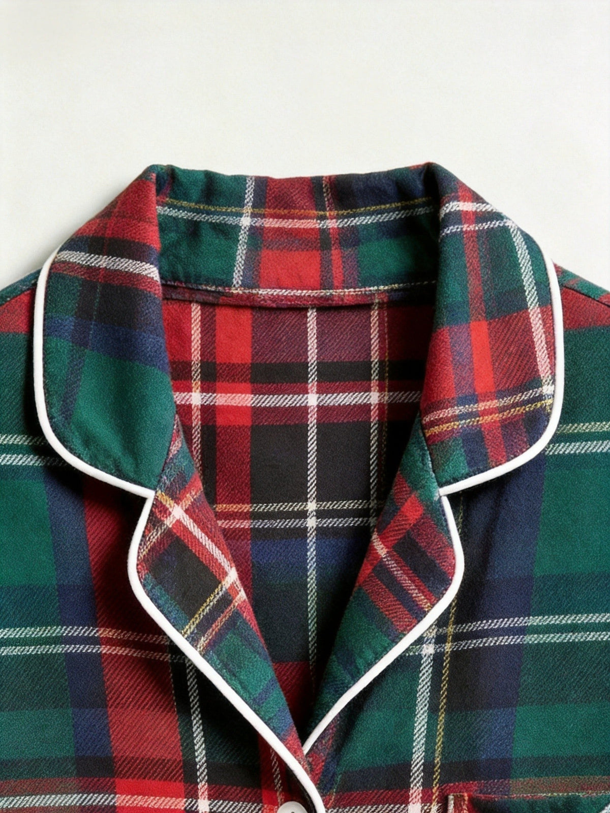 Classic Red & Green Colorblock Tartan Plaid Couple Christmas Pajamas - Button-Down Sleep Set