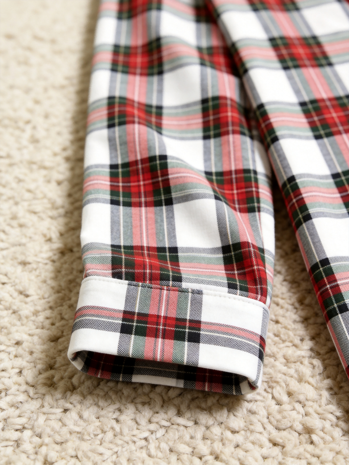 Matching Family Christmas Pajamas - White & Red Tartan Plaid Button-Down Sleepwear