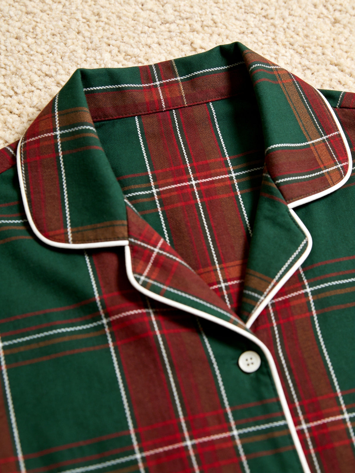 Matching Couple Christmas Pajamas - Deep Green & Red Bold Tartan Plaid Button-Down Set