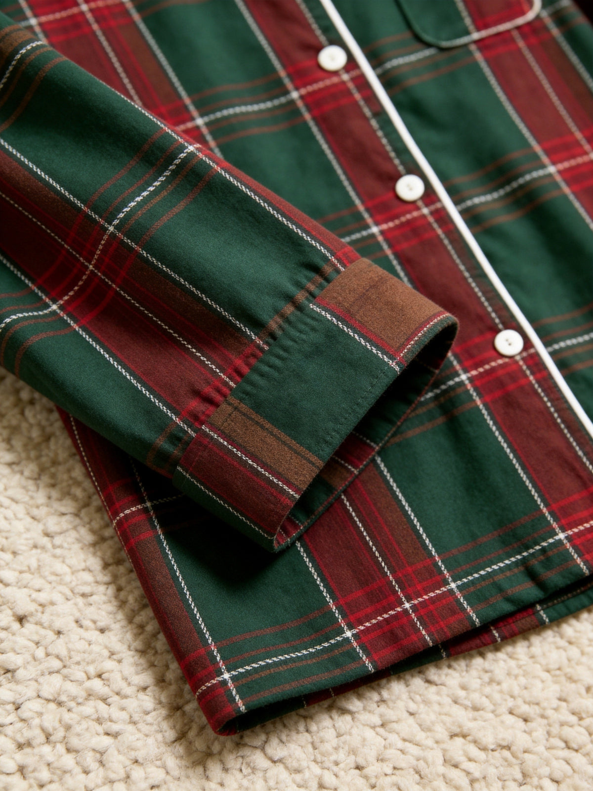 Matching Family Christmas Pajamas - Deep Green & Red Bold Tartan Plaid Button-Down Set
