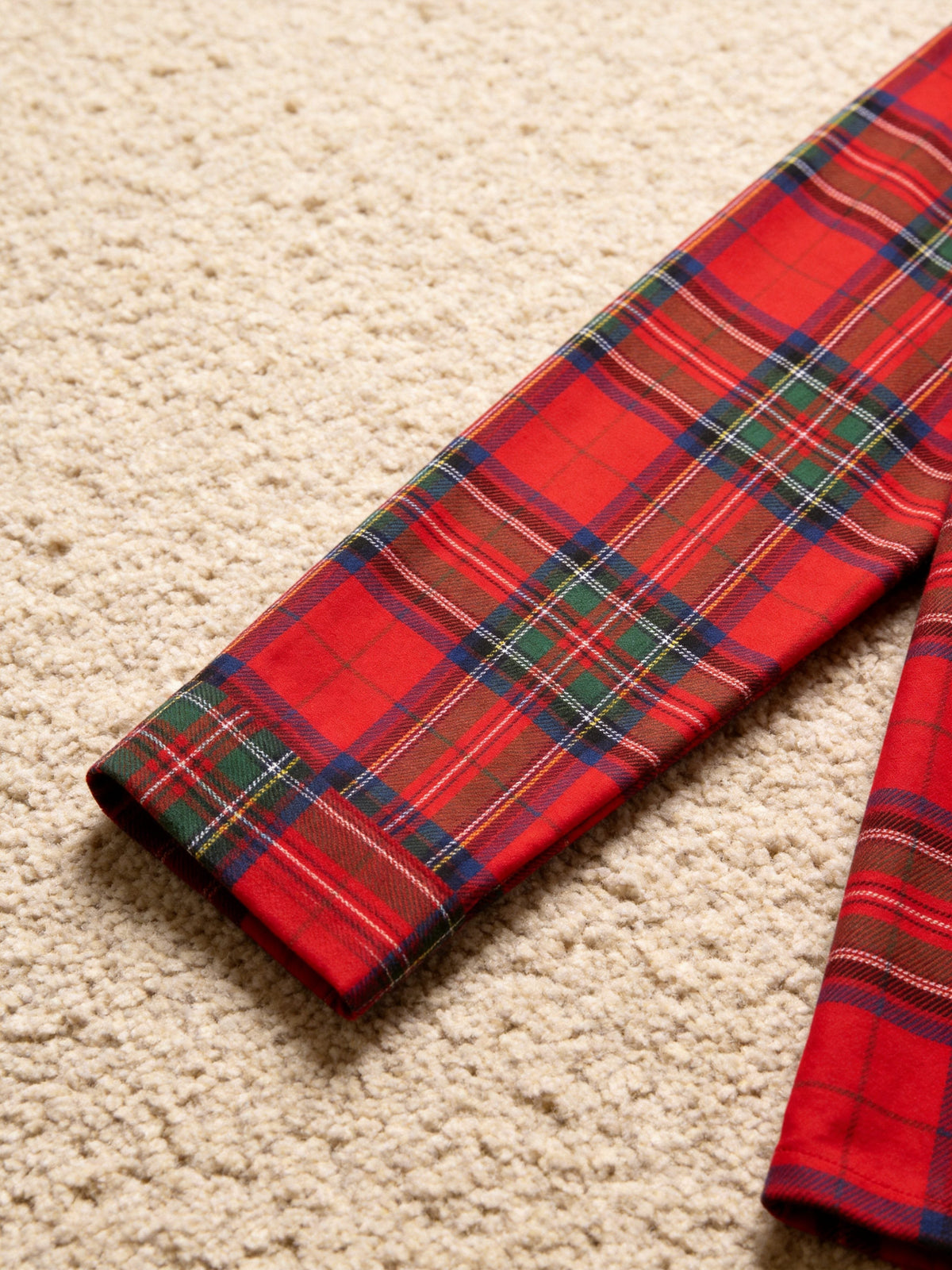 Two-Piece Set Matching Couple Christmas Red and Green Plaid PJS Button Up Long Sleeve and Pants with Pockets Family Pajamas