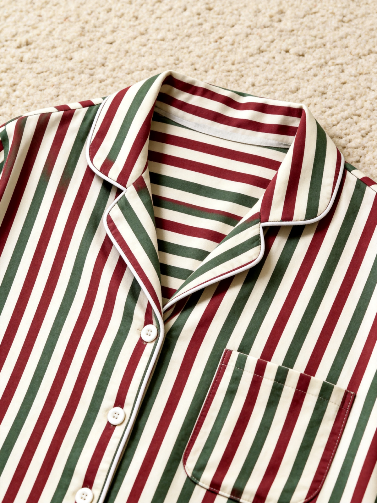 Matching Family Christmas Two-Piece Button-Down Long Sleeve PJS Set with Pockets Classic Red and Green Striped Festive Holiday Matching Outfits for Adults Kids