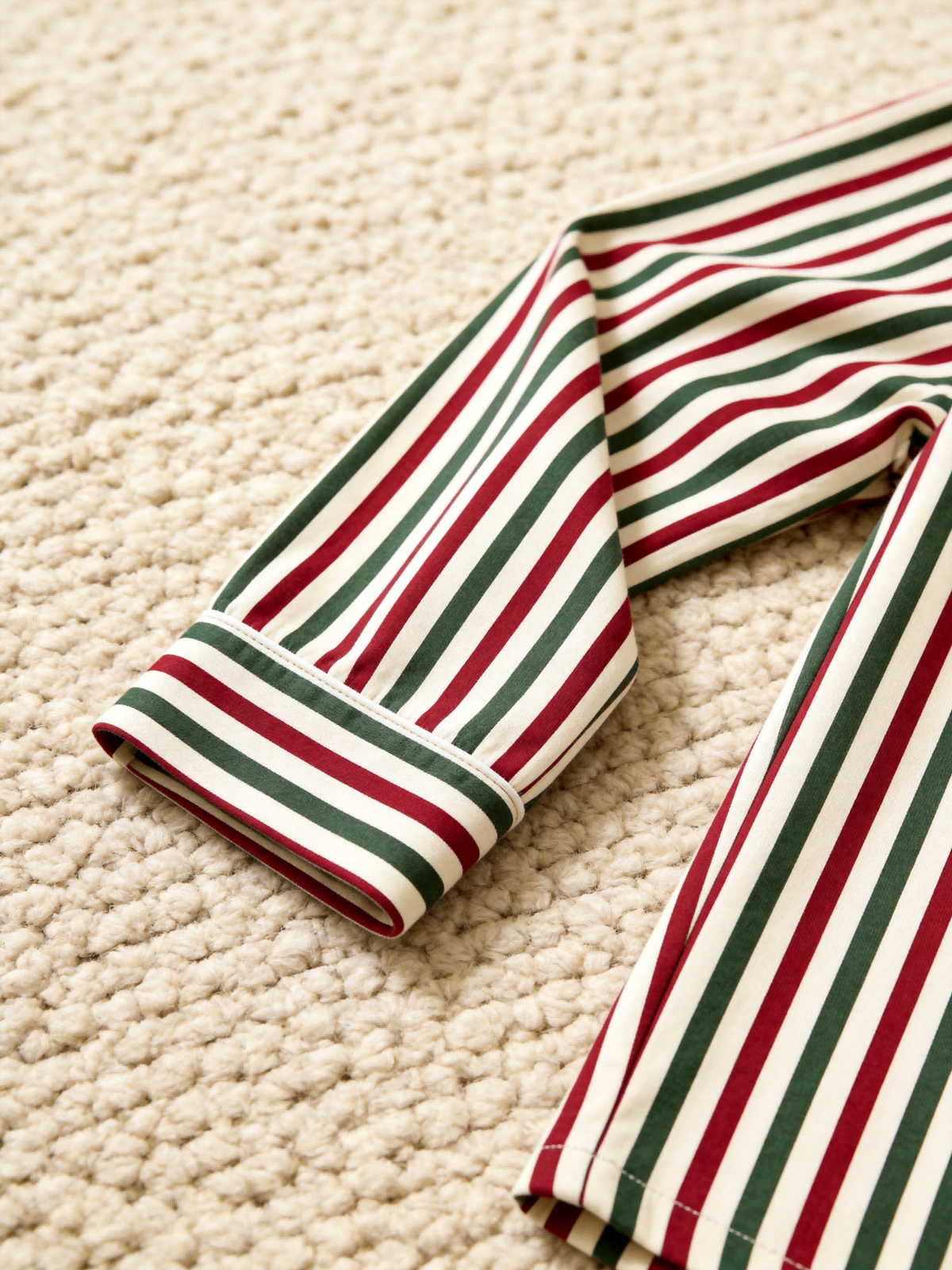 Matching Couple Christmas Two-Piece Button-Down Long Sleeve PJS Set with Pockets Classic Red and Green Striped Holiday Pajamas