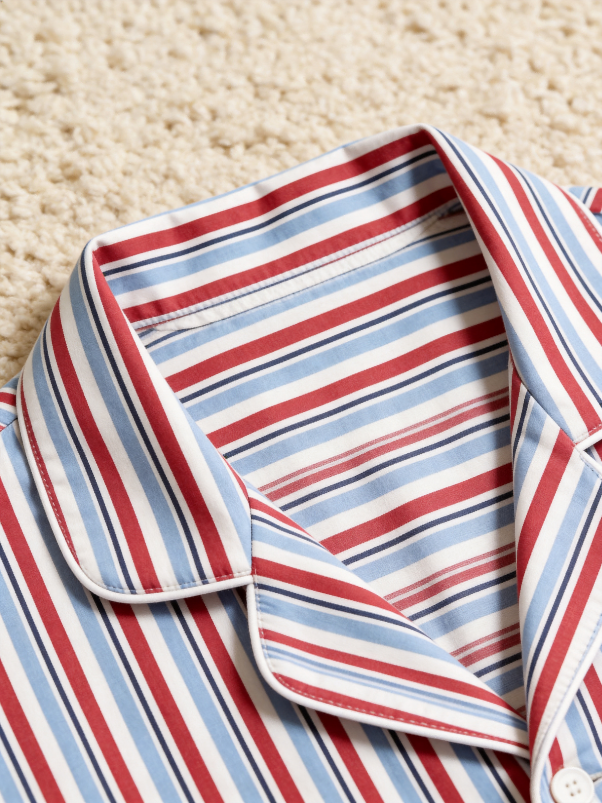 Matching Family Christmas Two-Piece Button-Down Long Sleeve PJS Set with Pockets Classic Red and Light Blue Striped Festive Holiday Matching Pajamas
