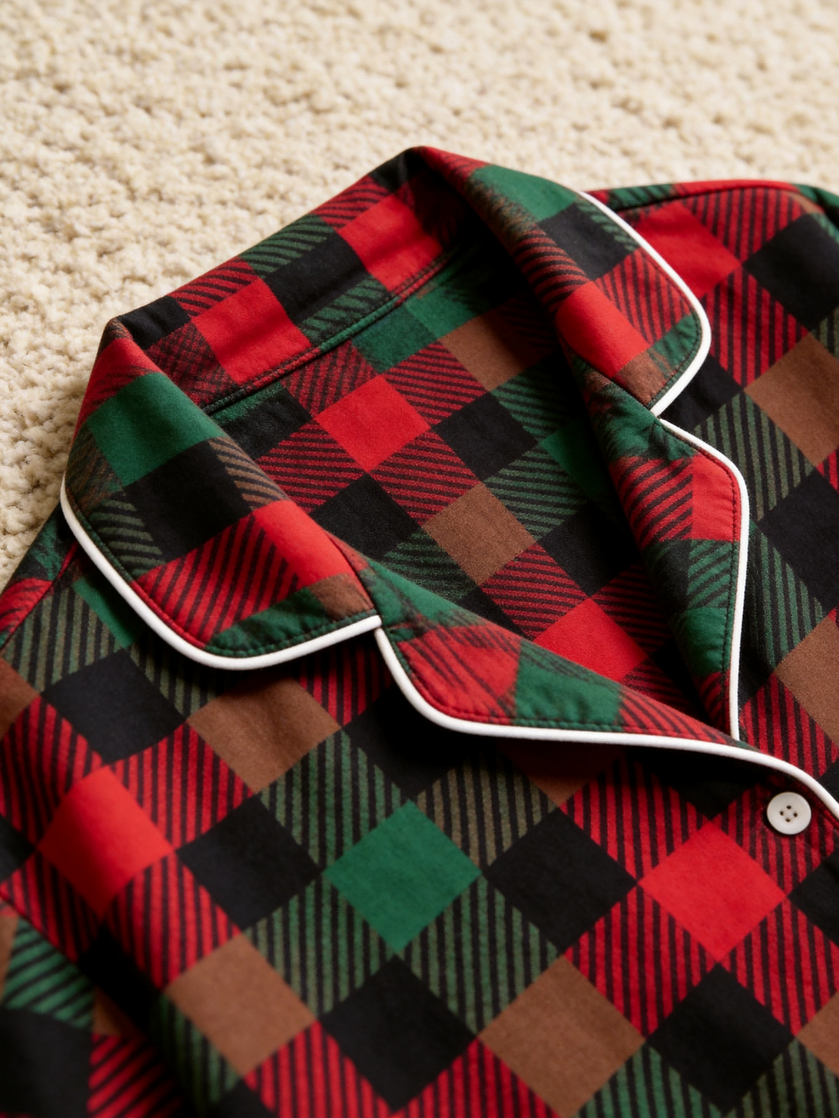 Couple Christmas Two-Piece Button Front Red and Forest Green and Blue Plaid Festive Holiday PJS Set