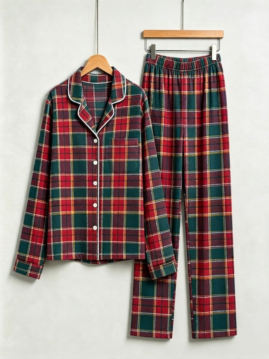 Couple Matching Christmas Two-Piece Button Up Long Sleeve PJS Set