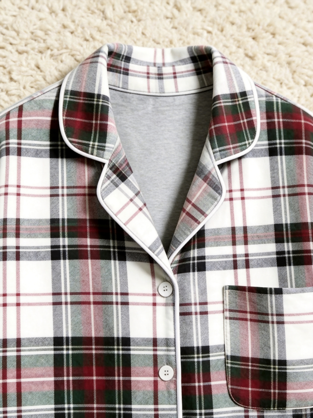 Fun Matching Family Christmas Two-Piece Button Up Long Sleeve PJS Set with Pockets Bright Red and White Plaid Festive Holiday Party Outfits for Family Photos